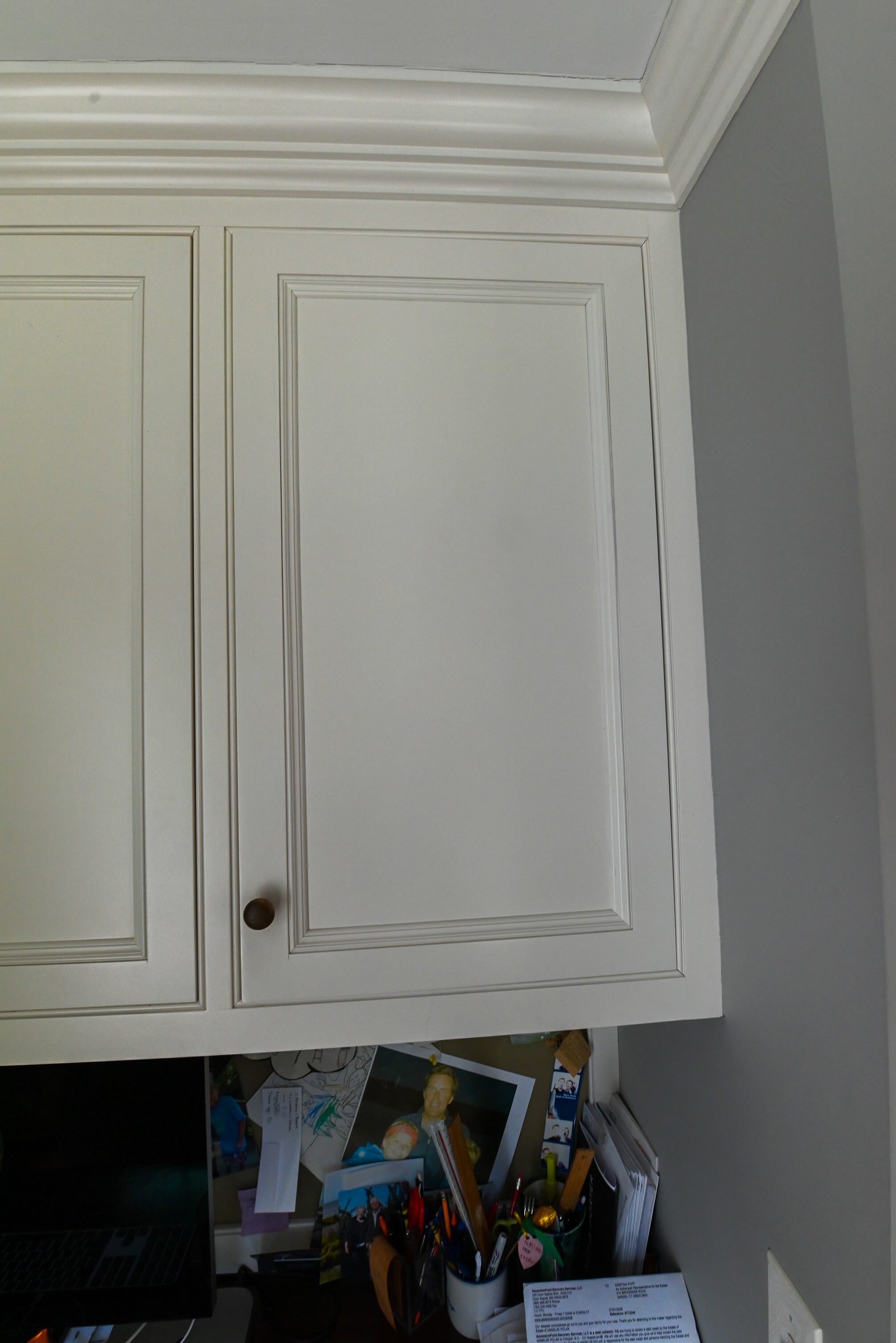 Custom Transitional White Built-In Desk System with Wood Top