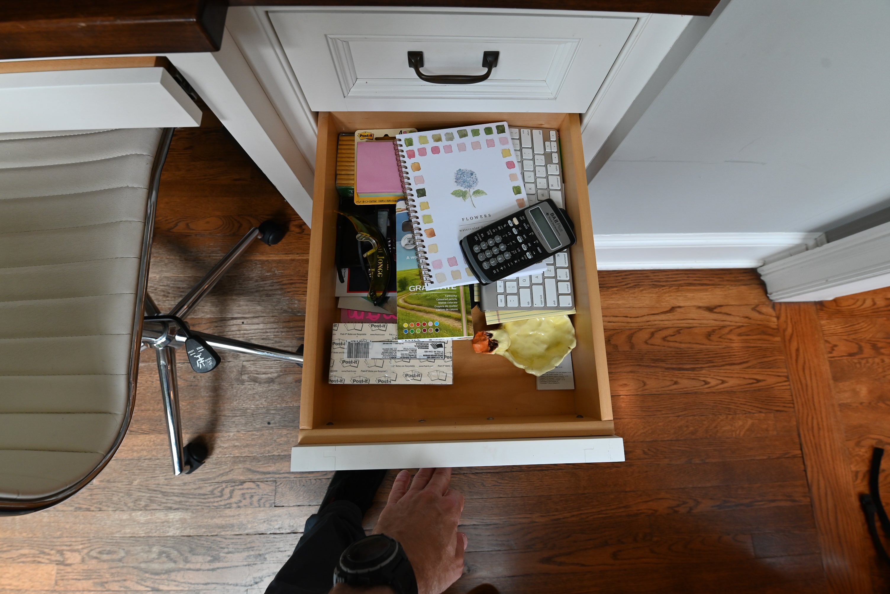 Custom Transitional White Built-In Desk System with Wood Top