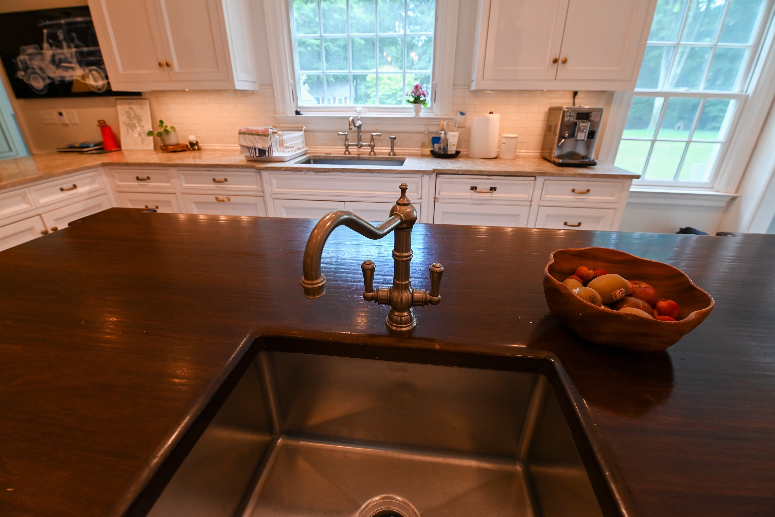 "The Montclair" Transitional White Kitchen with Island & Wolf 48" Range