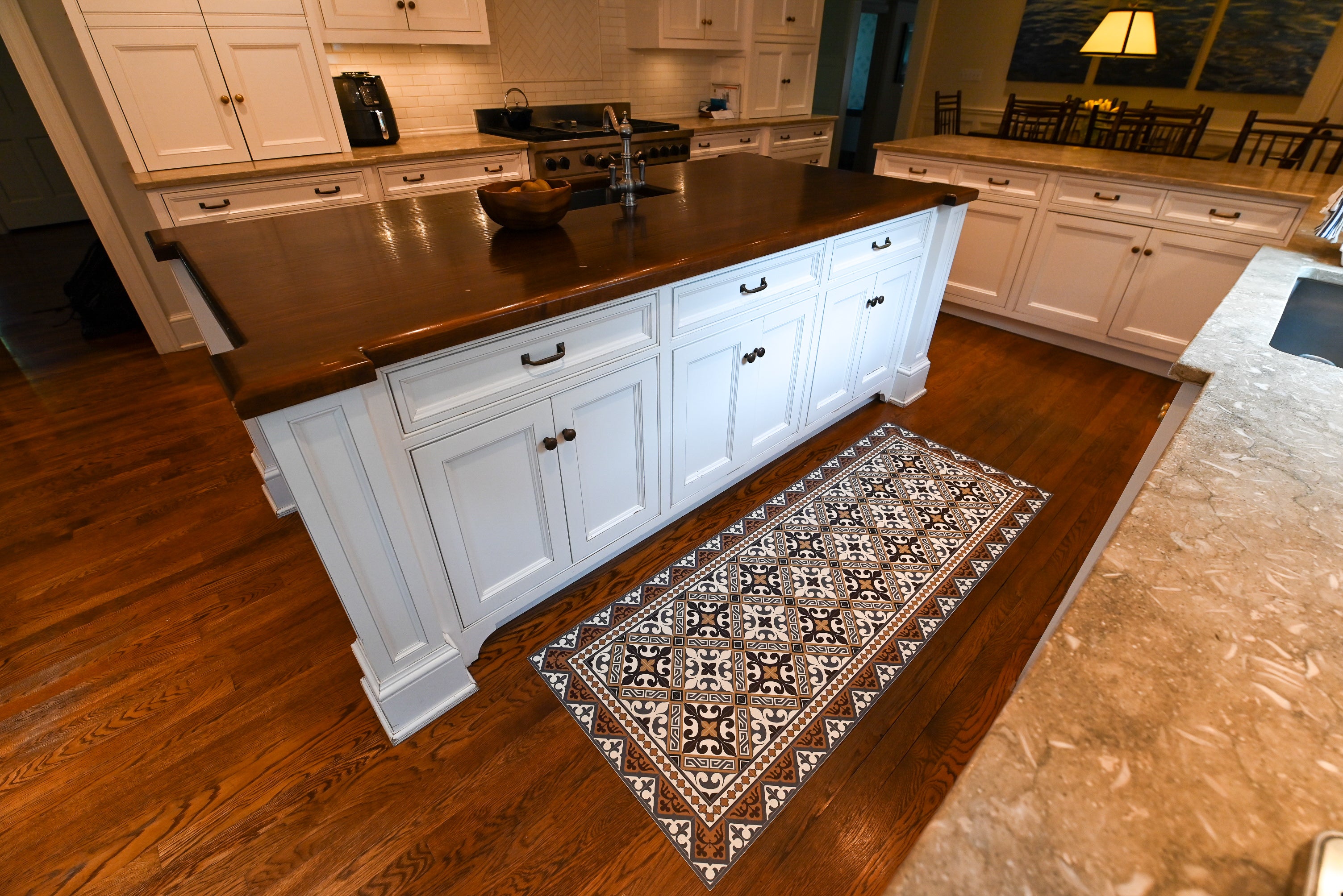 "The Montclair" Transitional White Kitchen with Island & Wolf 48" Range