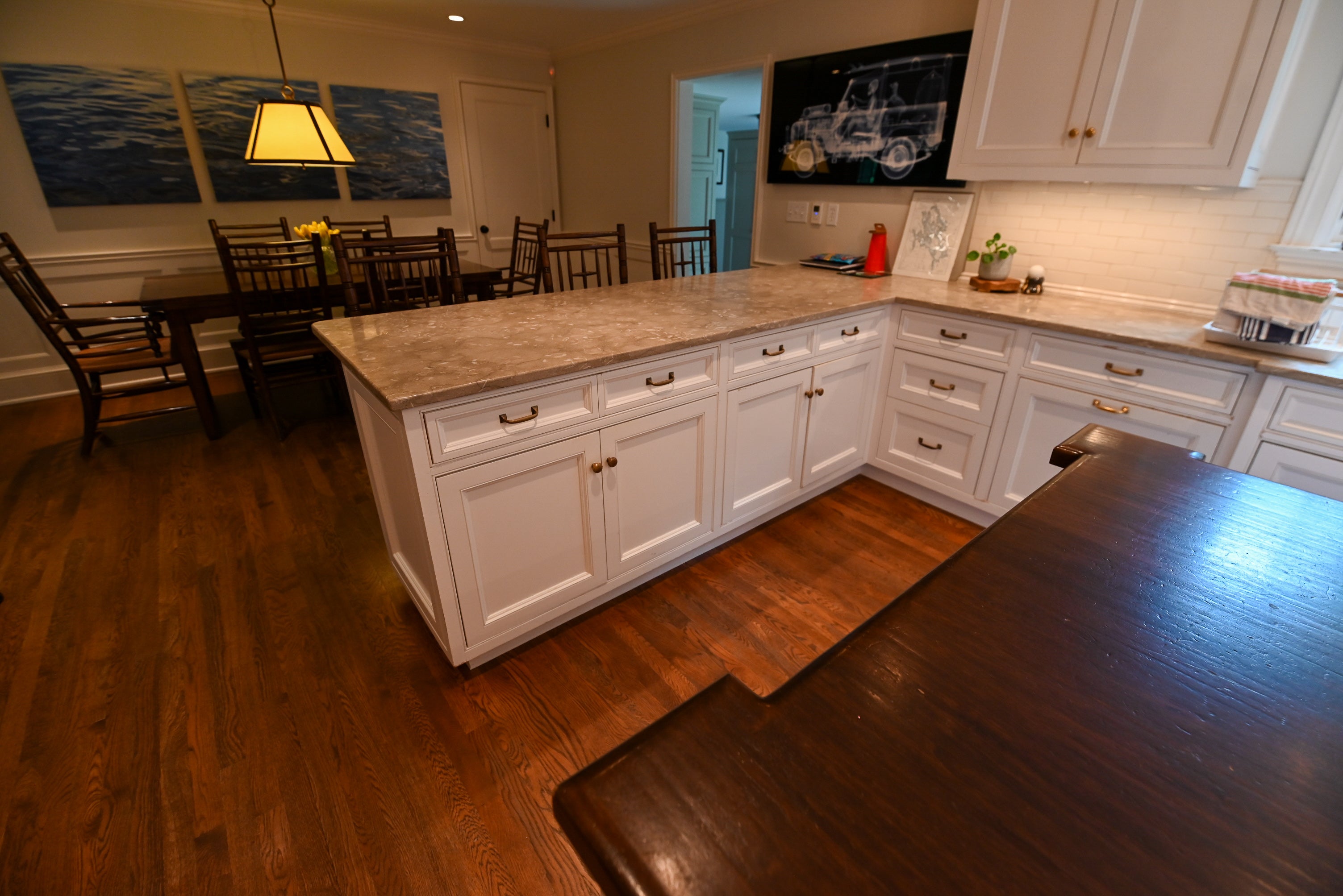 "The Montclair" Transitional White Kitchen with Island & Wolf 48" Range
