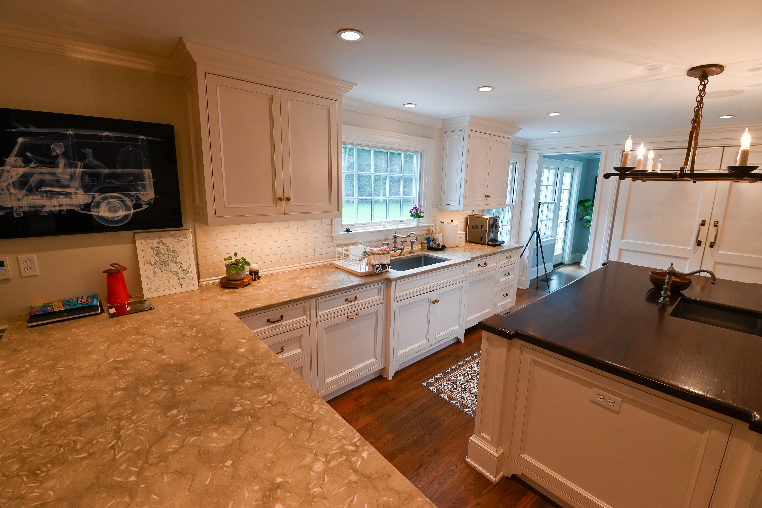 "The Montclair" Transitional White Kitchen with Island & Wolf 48" Range