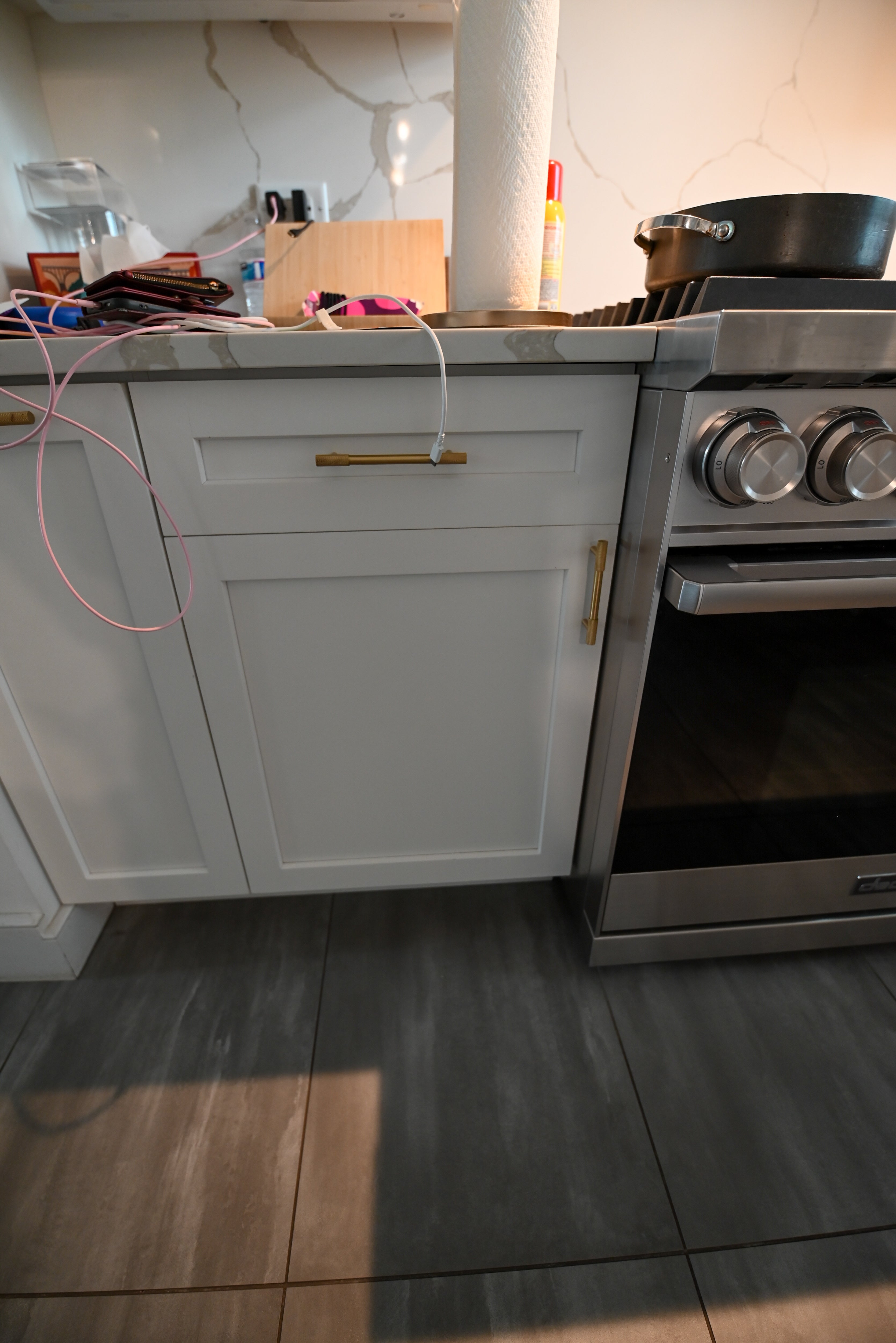 "The Lexington" Transitional White Kitchen with Black Island & Appliances