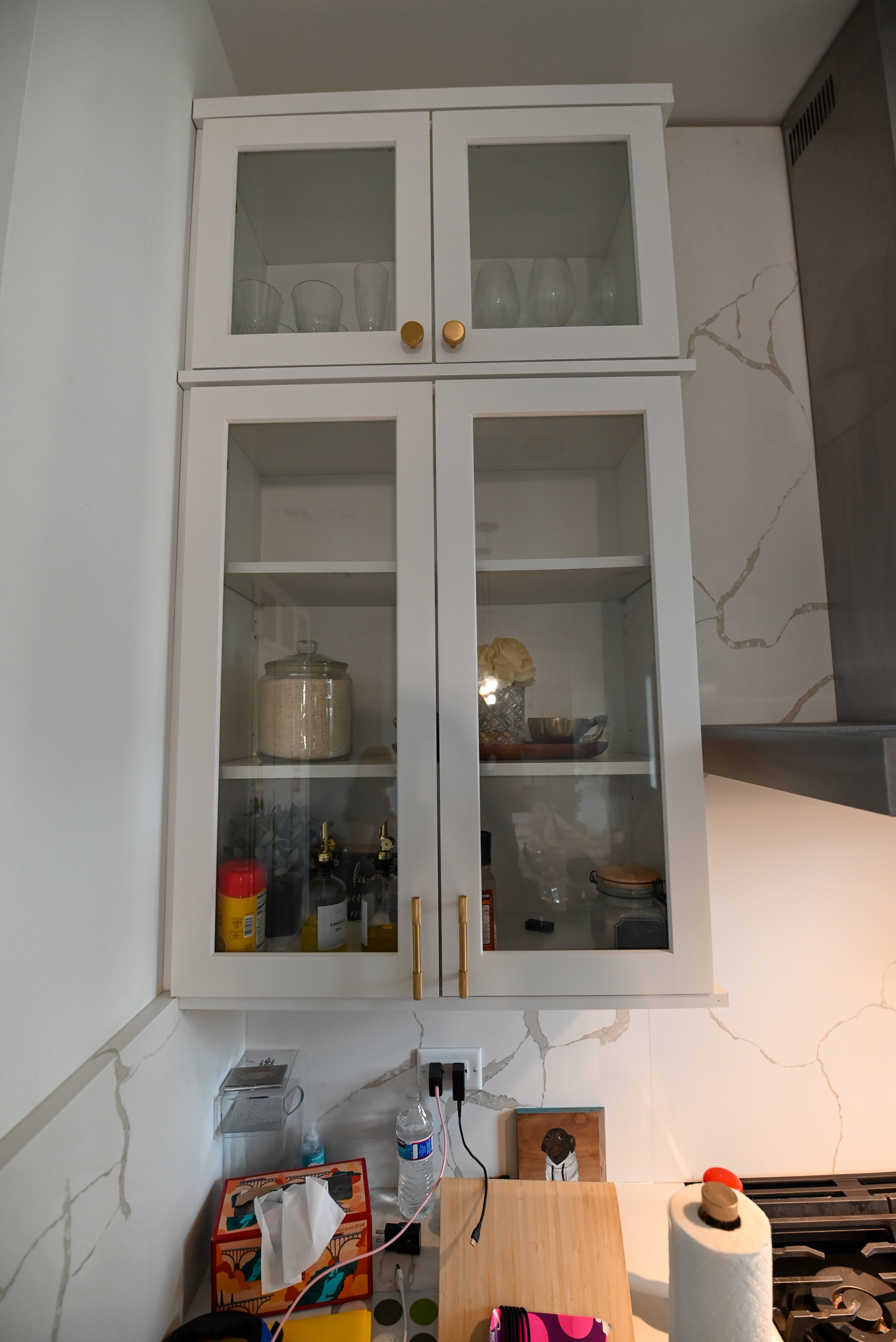 "The Lexington" Transitional White Kitchen with Black Island & Appliances