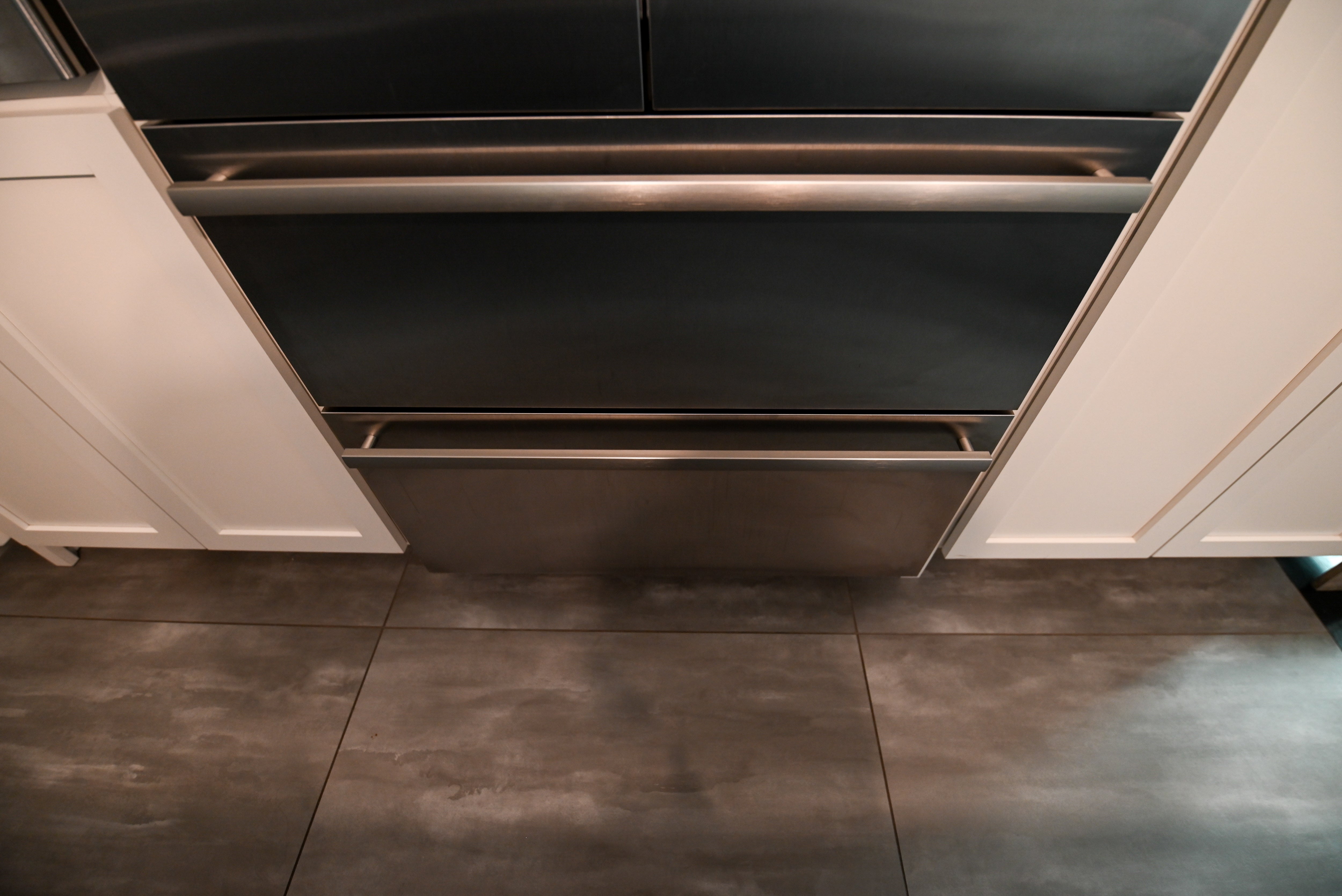"The Lexington" Transitional White Kitchen with Black Island & Appliances