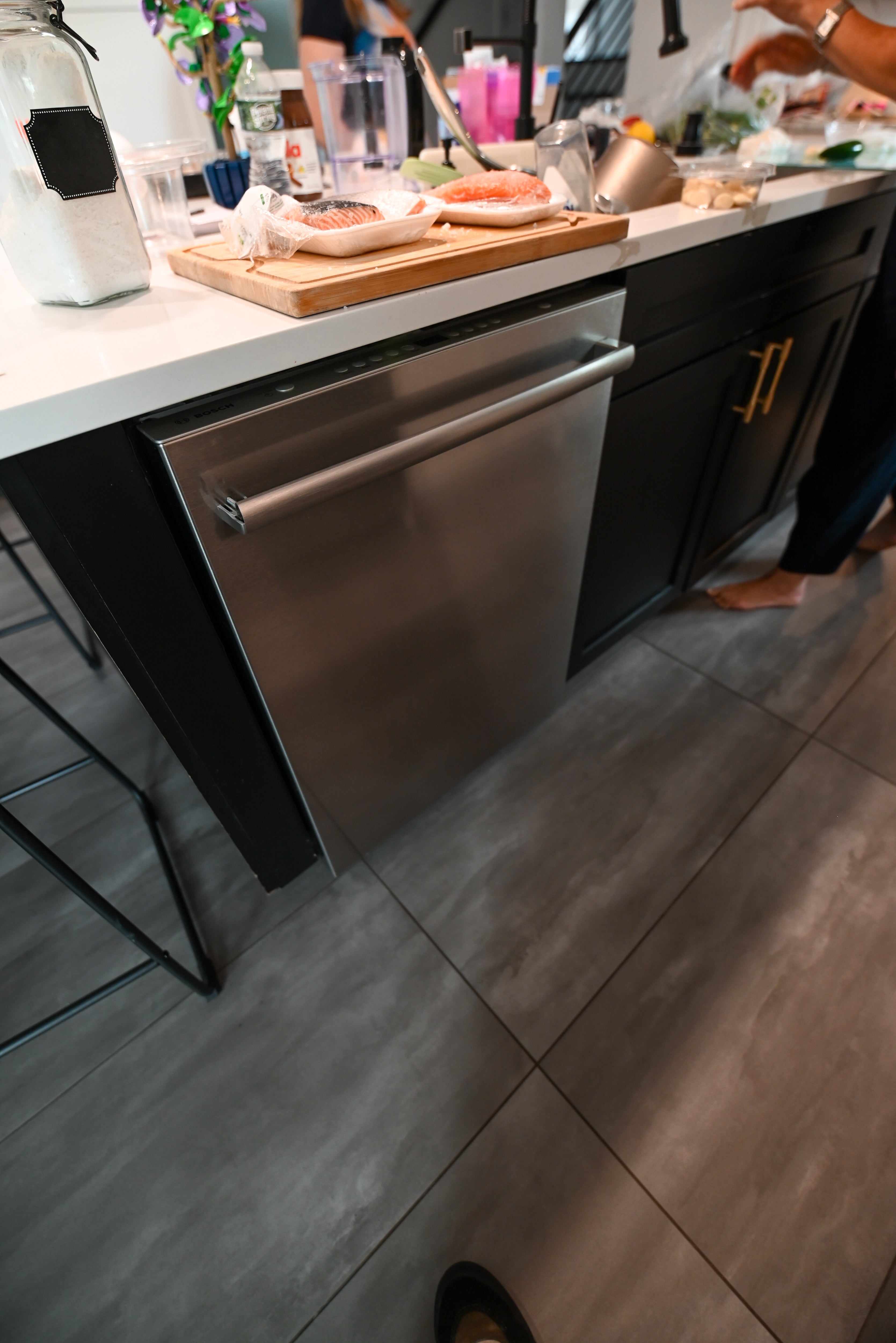 "The Lexington" Transitional White Kitchen with Black Island & Appliances