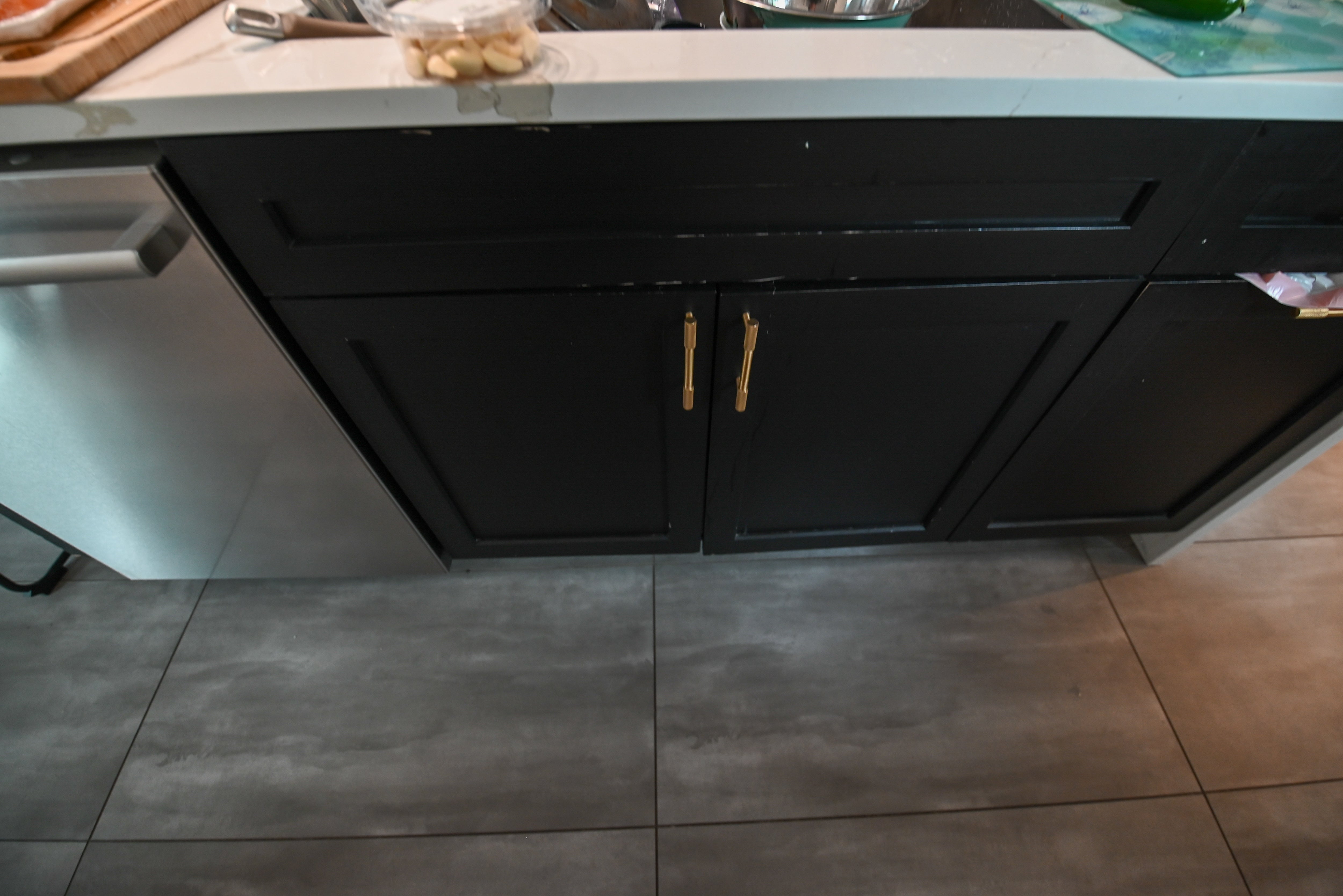 "The Lexington" Transitional White Kitchen with Black Island & Appliances