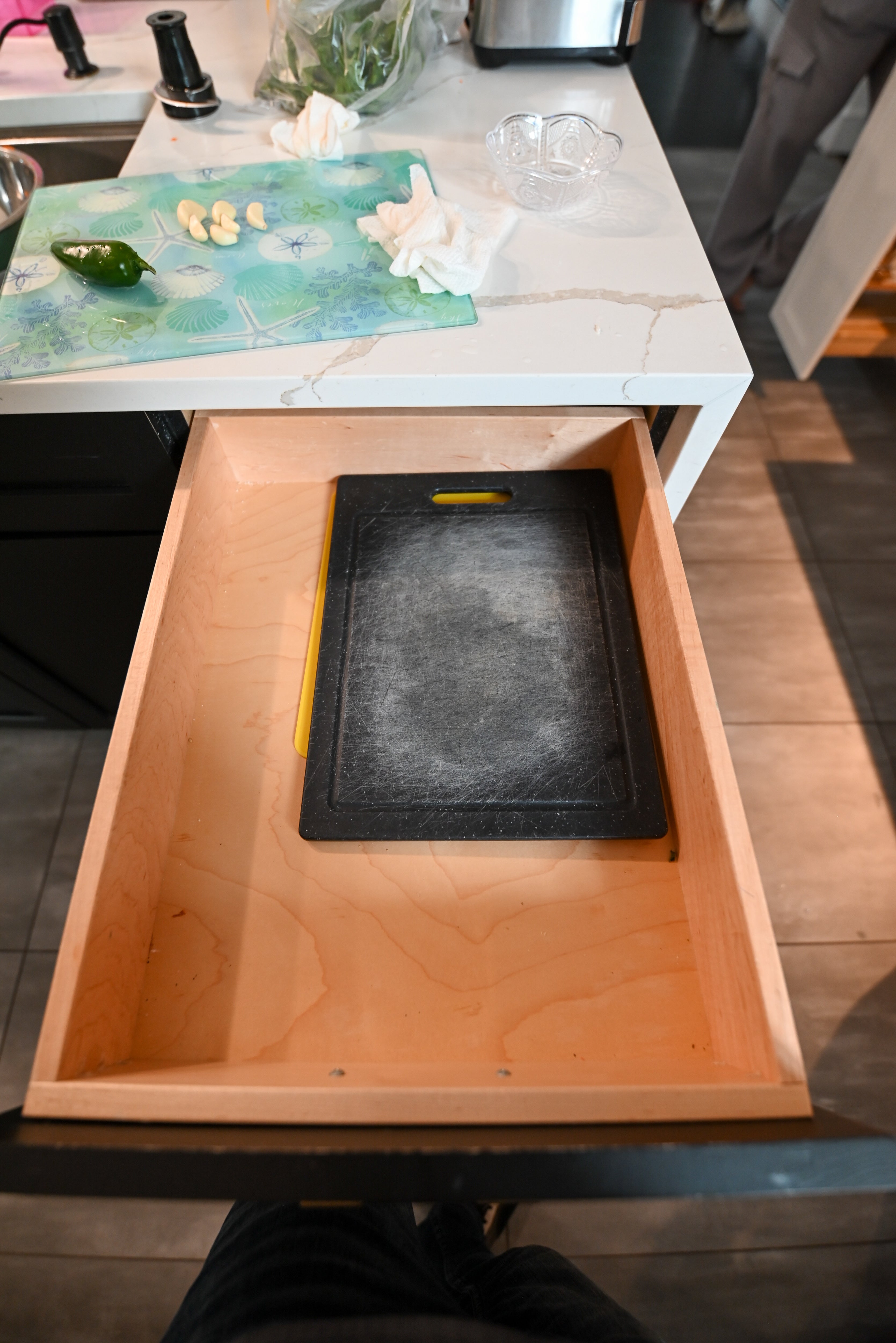 "The Lexington" Transitional White Kitchen with Black Island & Appliances