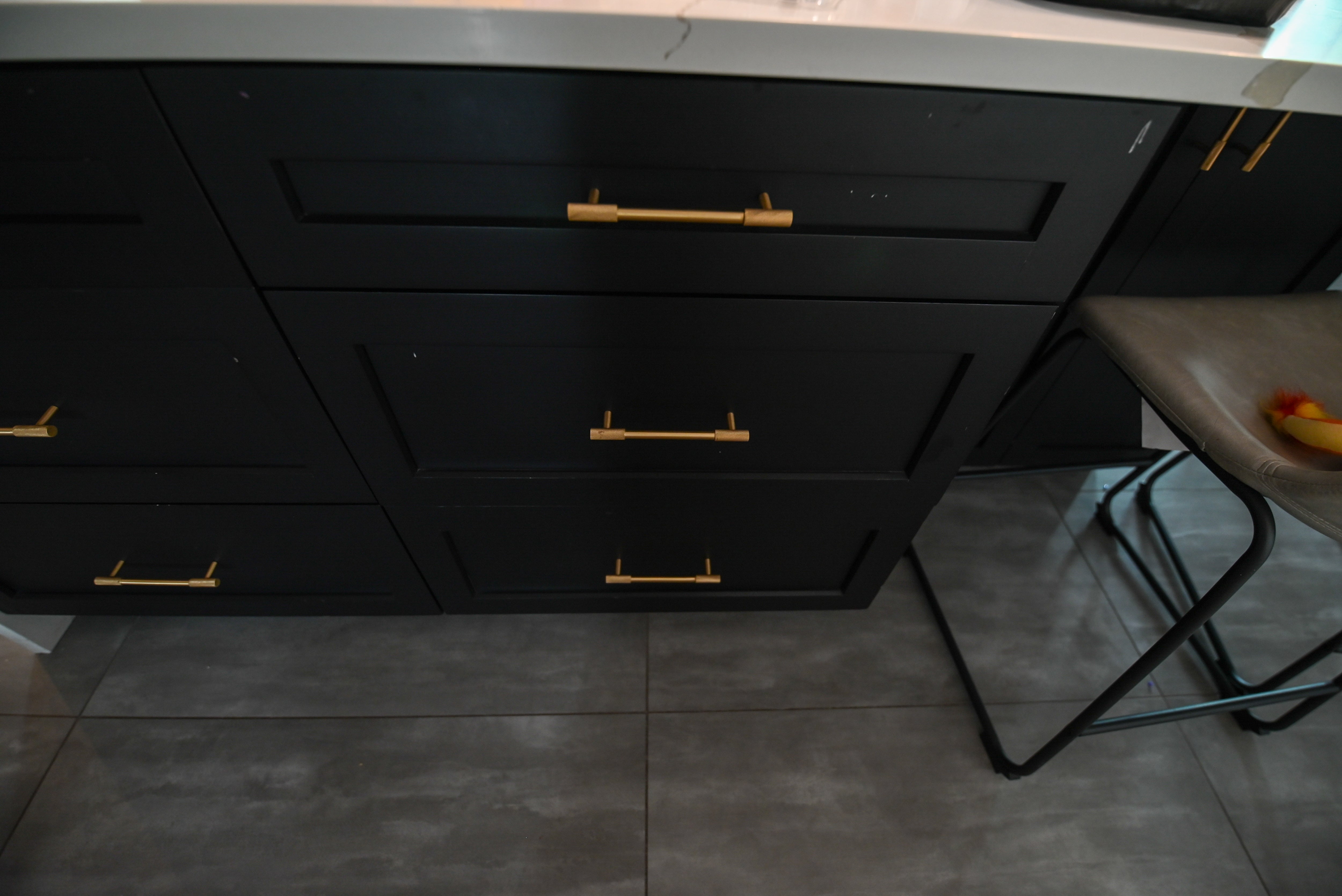 "The Lexington" Transitional White Kitchen with Black Island & Appliances