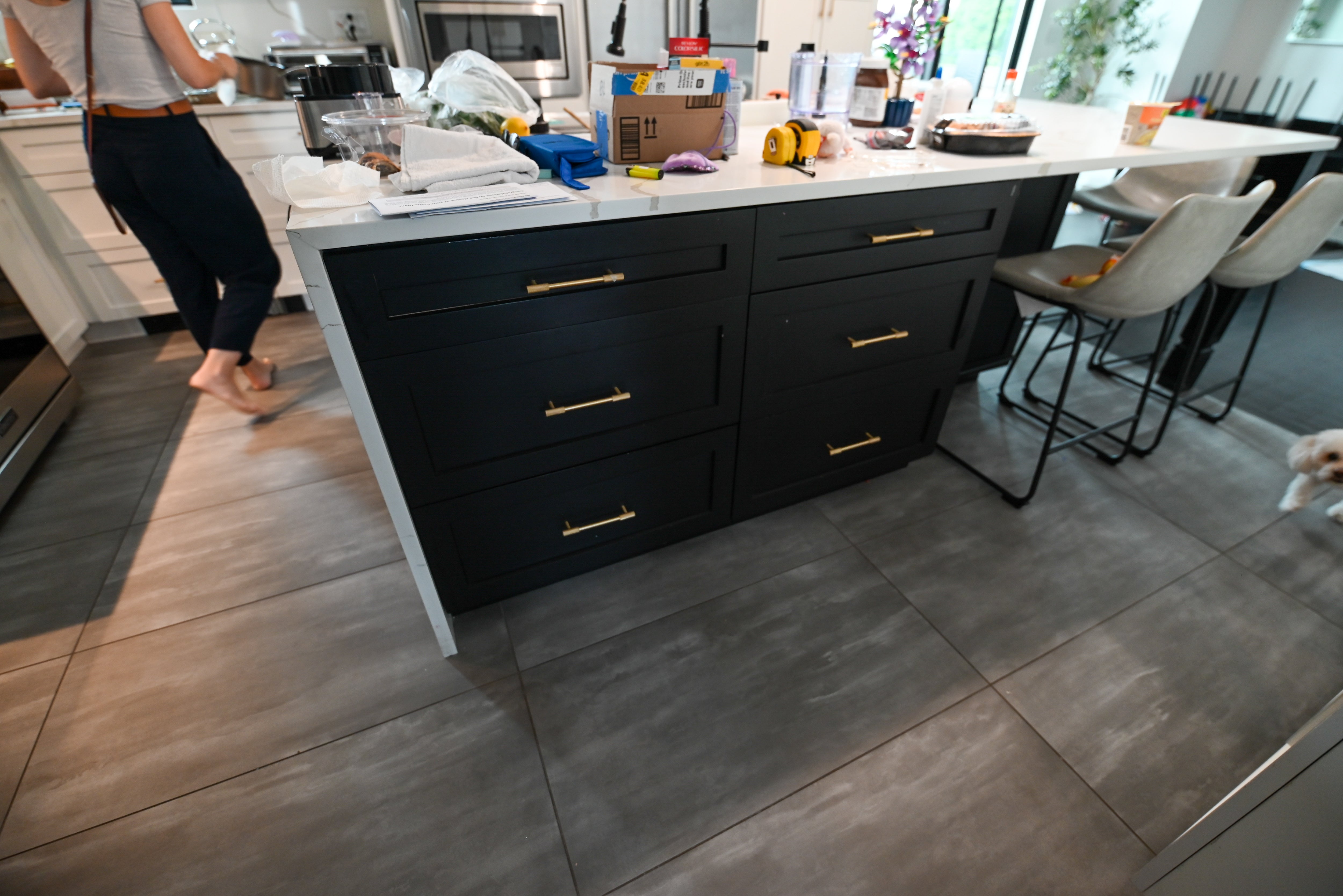 "The Lexington" Transitional White Kitchen with Black Island & Appliances