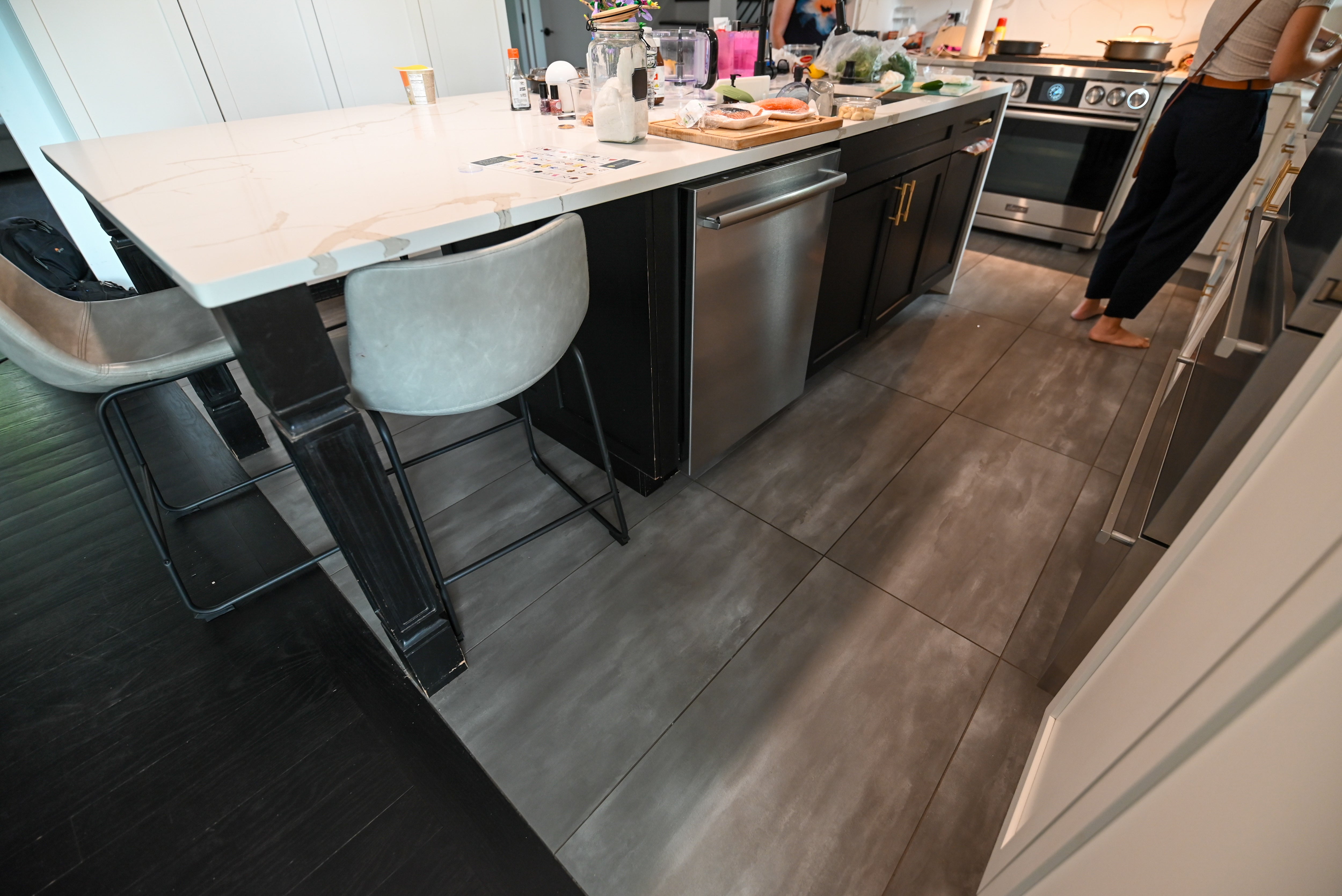 "The Lexington" Transitional White Kitchen with Black Island & Appliances
