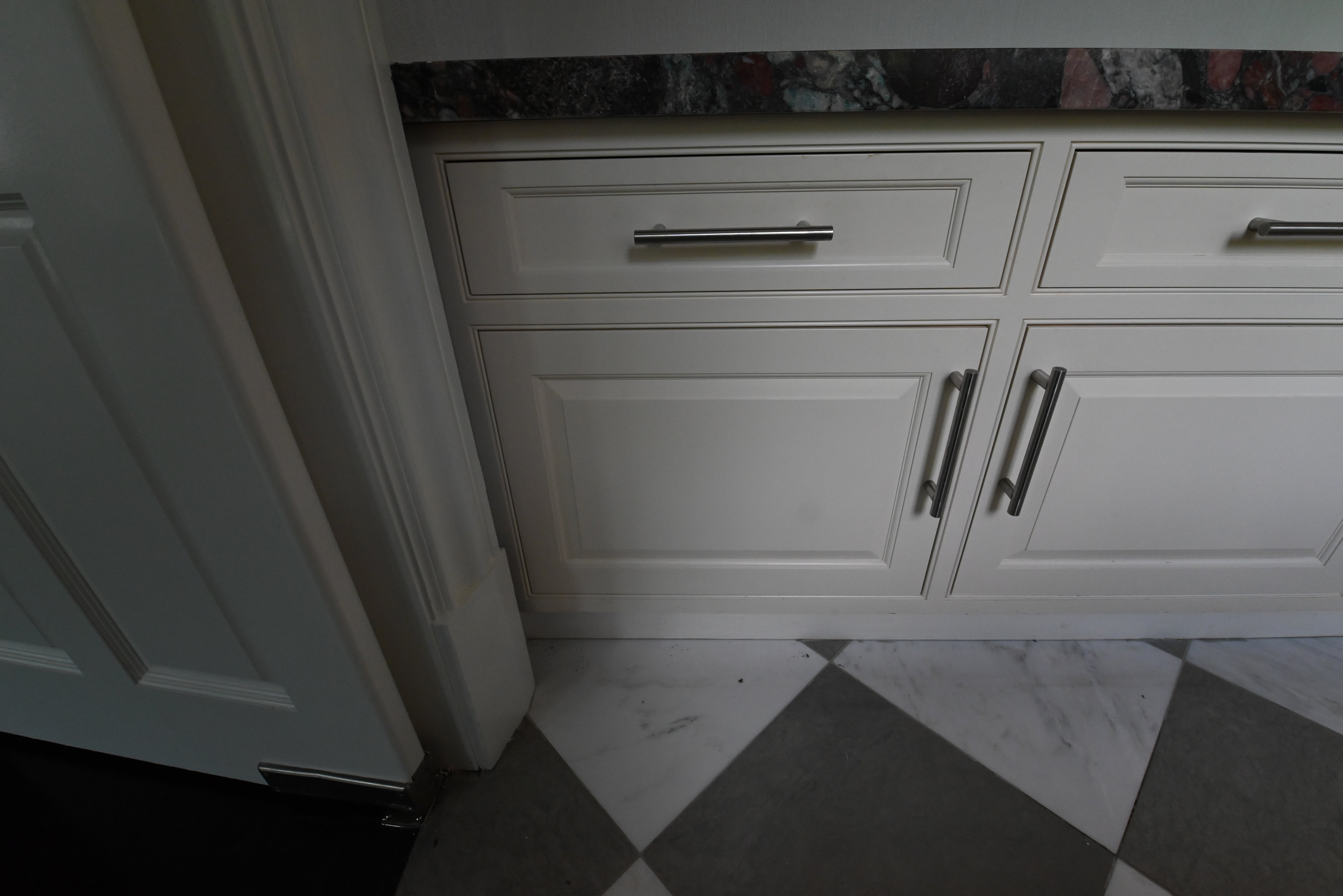 "The Dove" Transitional White Dove Prep Kitchen with Dishwasher & Ice Maker