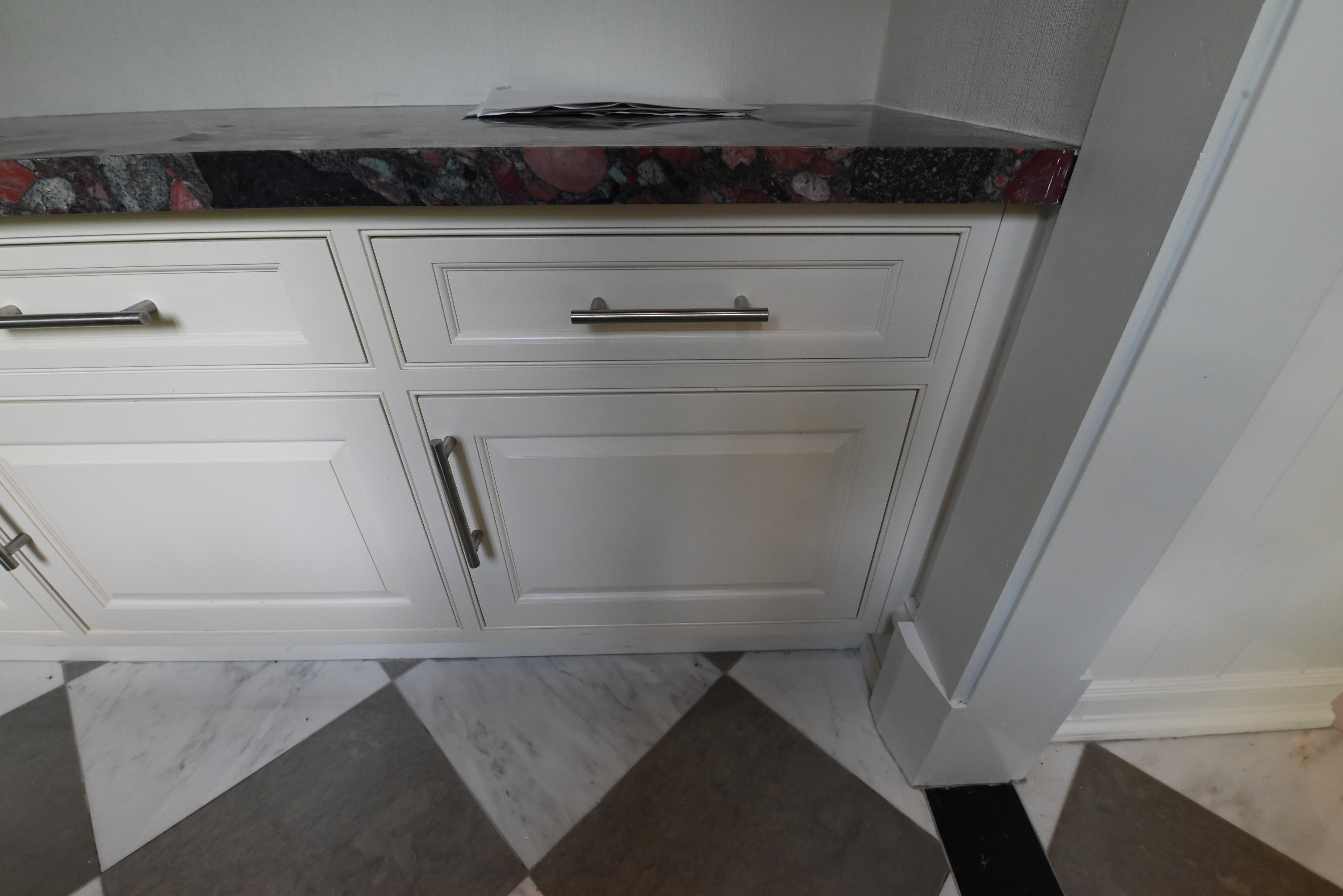 "The Dove" Transitional White Dove Prep Kitchen with Dishwasher & Ice Maker