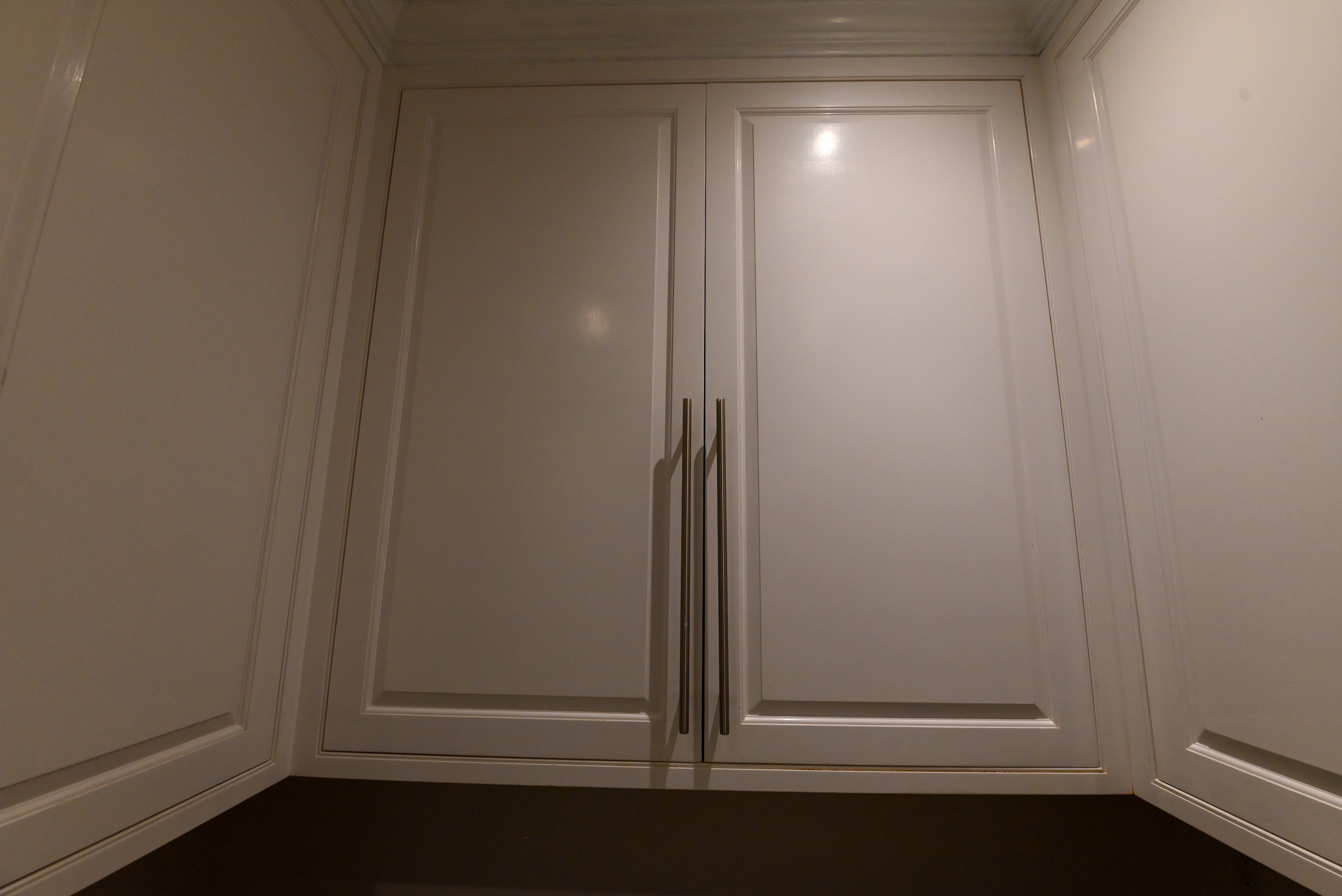 "The Dove" Transitional White Dove Pantry Cabinets
