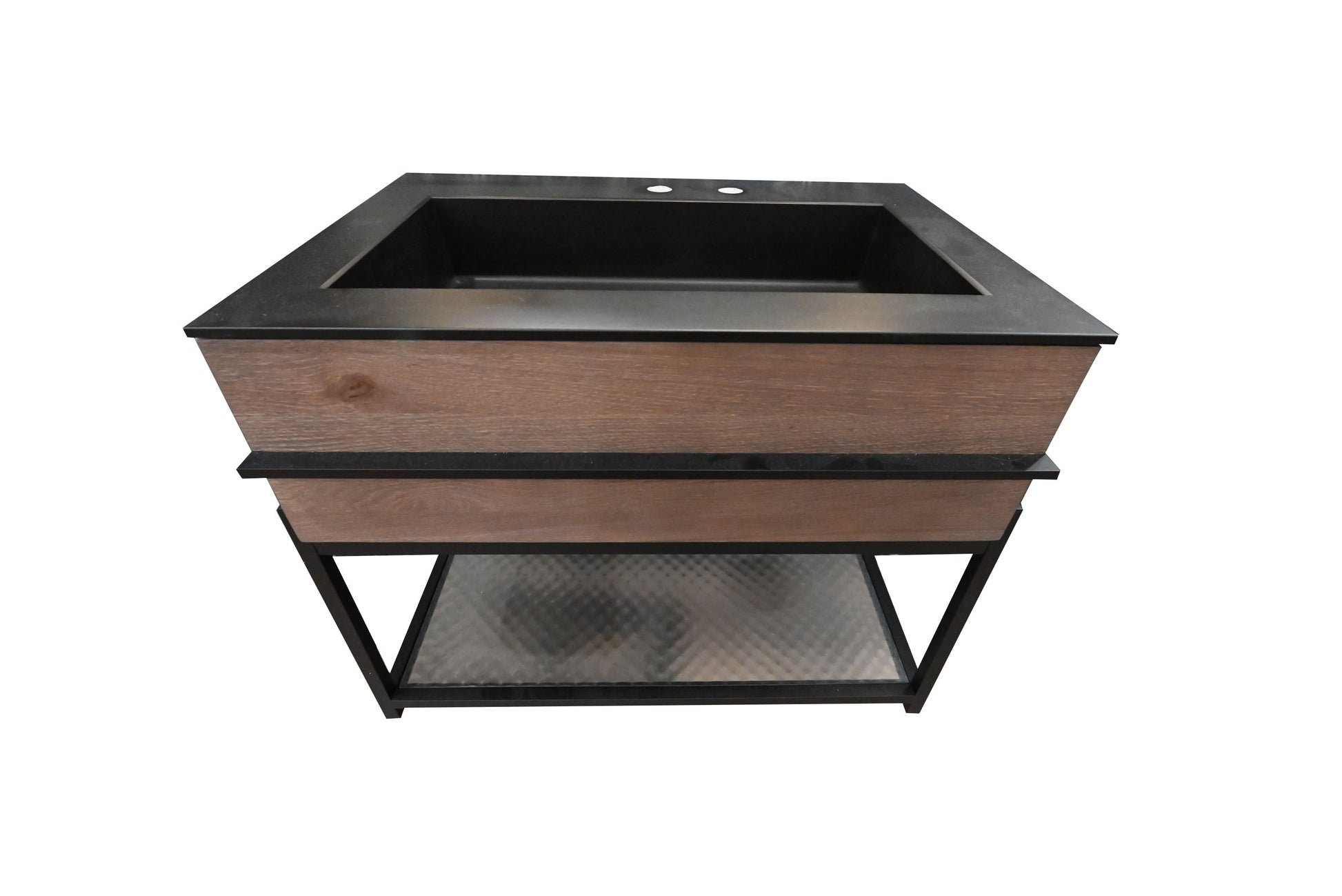 Birex 30" Modern Wood Veneer Floating Vanity with Black Integrated Sink Top