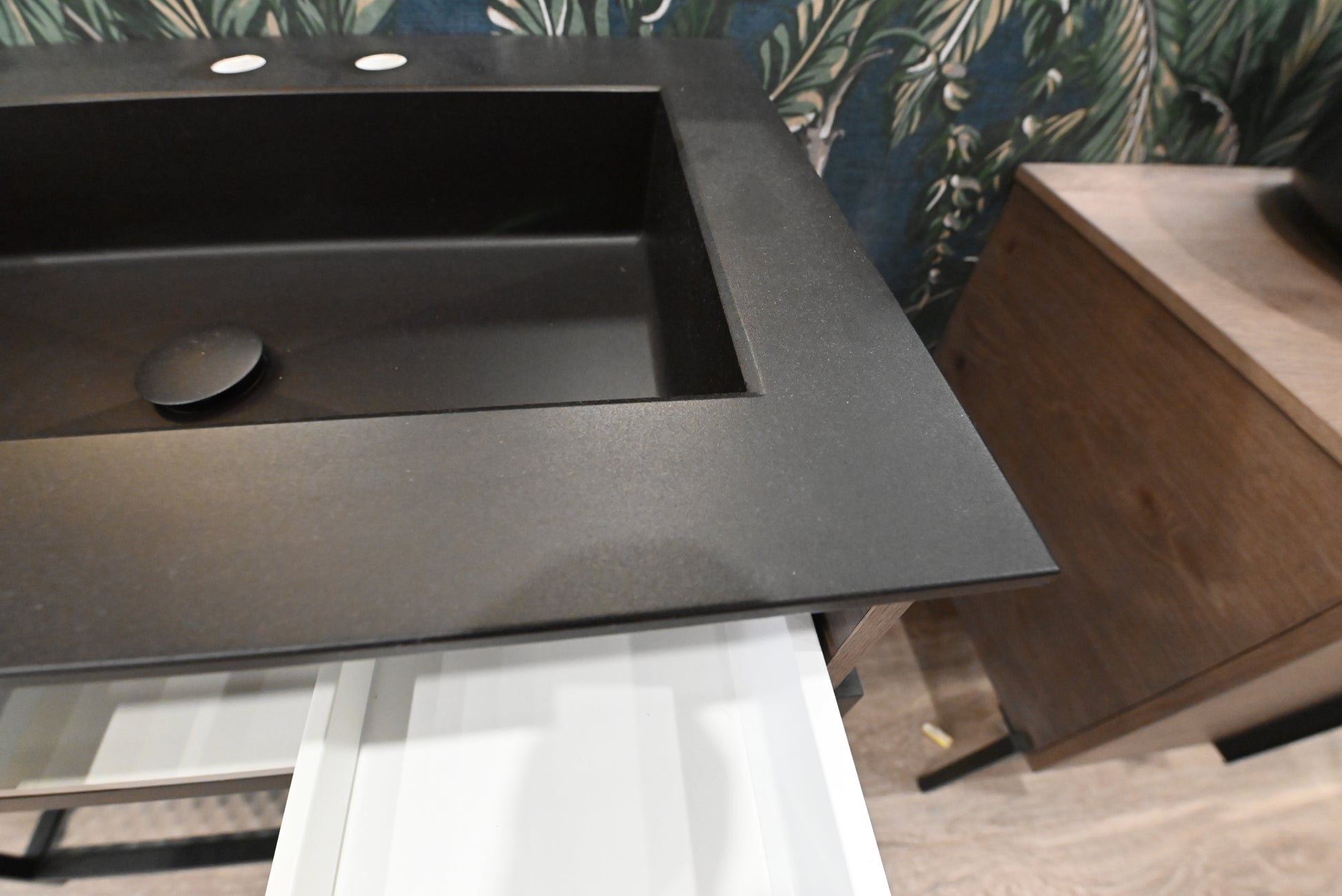 Birex 30" Modern Wood Veneer Floating Vanity with Black Integrated Sink Top