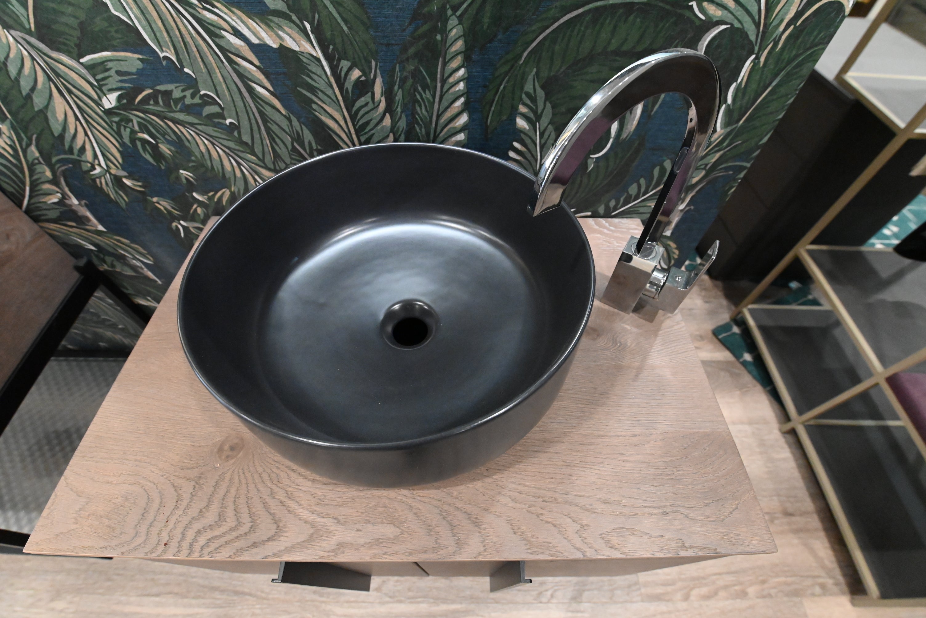 Birex 30" Modern Wall Mount Vanity with Black Top Mount Vessel Sink and Faucet