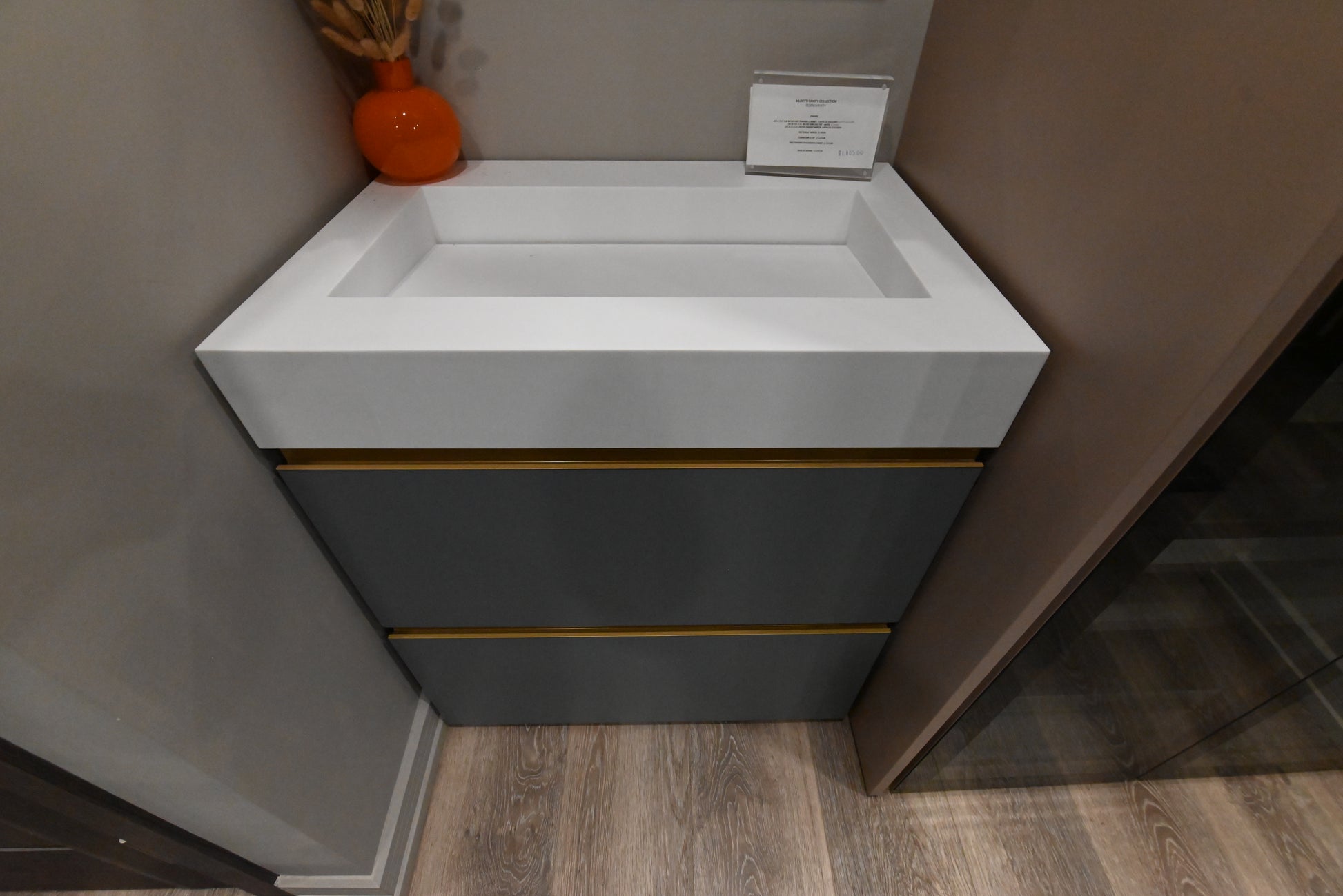 Birex 30" Modern Matte Lacquered Vanity with White Integrated Sink Top and Glass Wardrobe