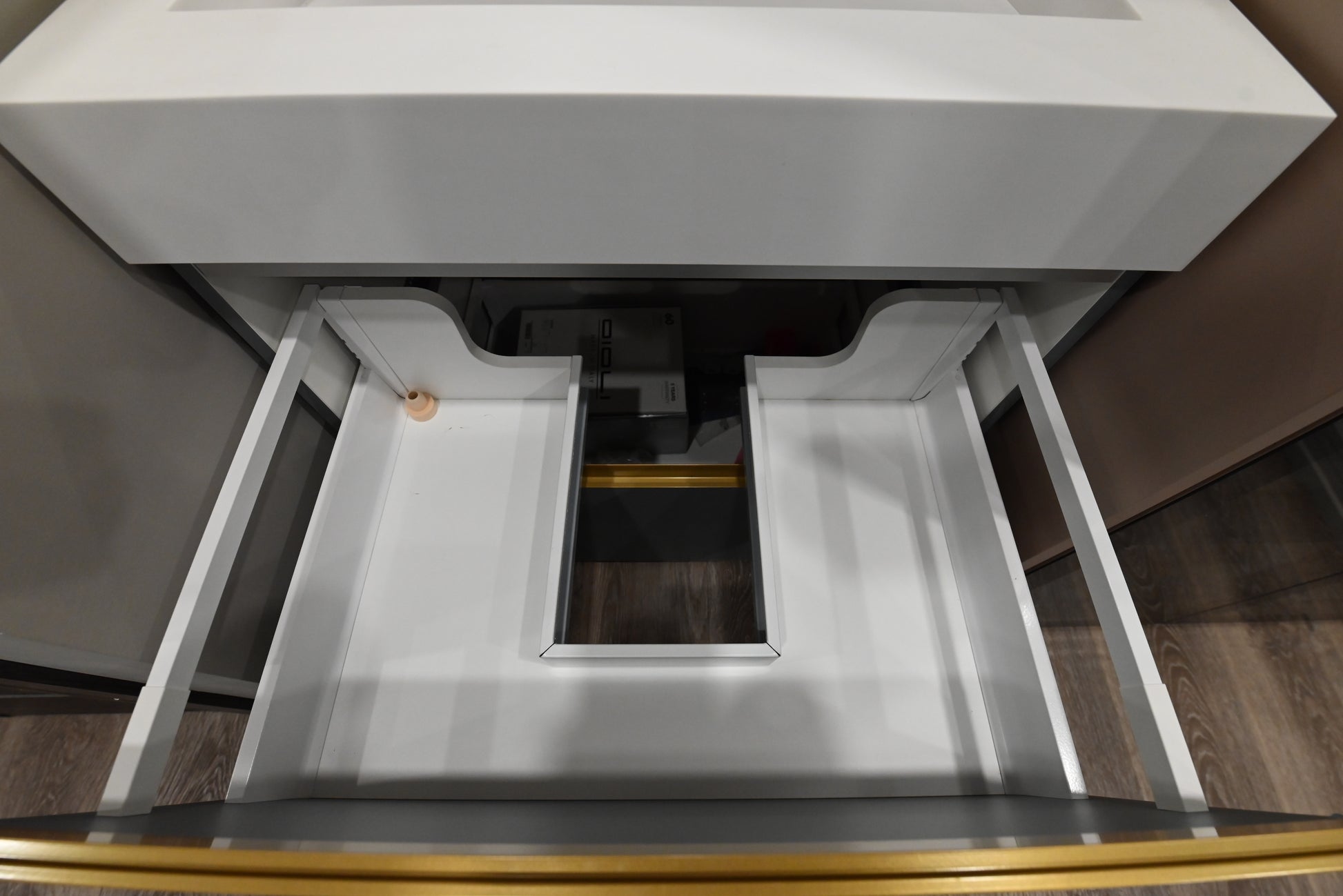 Birex 30" Modern Matte Lacquered Vanity with White Integrated Sink Top and Glass Wardrobe