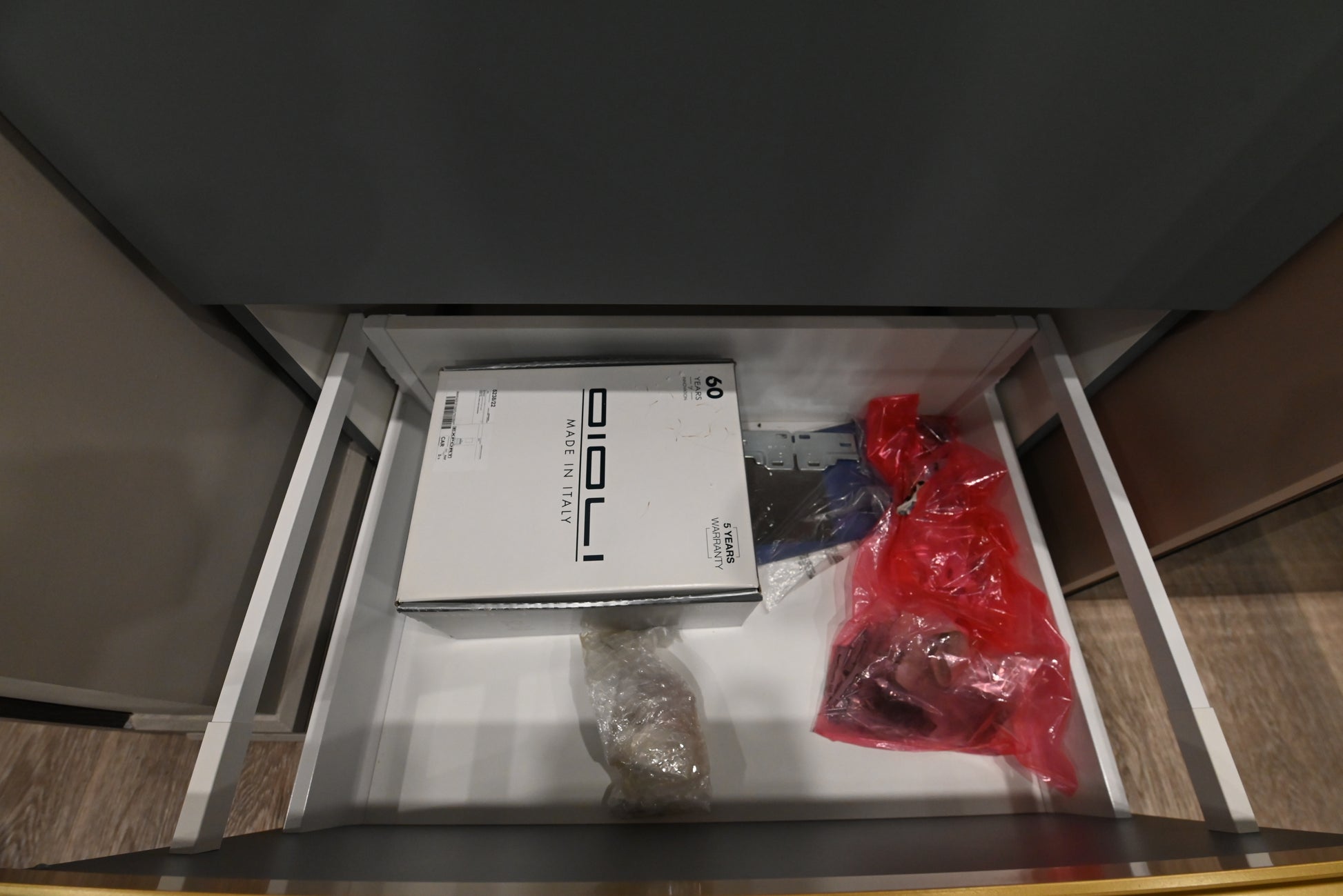 Birex 30" Modern Matte Lacquered Vanity with White Integrated Sink Top and Glass Wardrobe