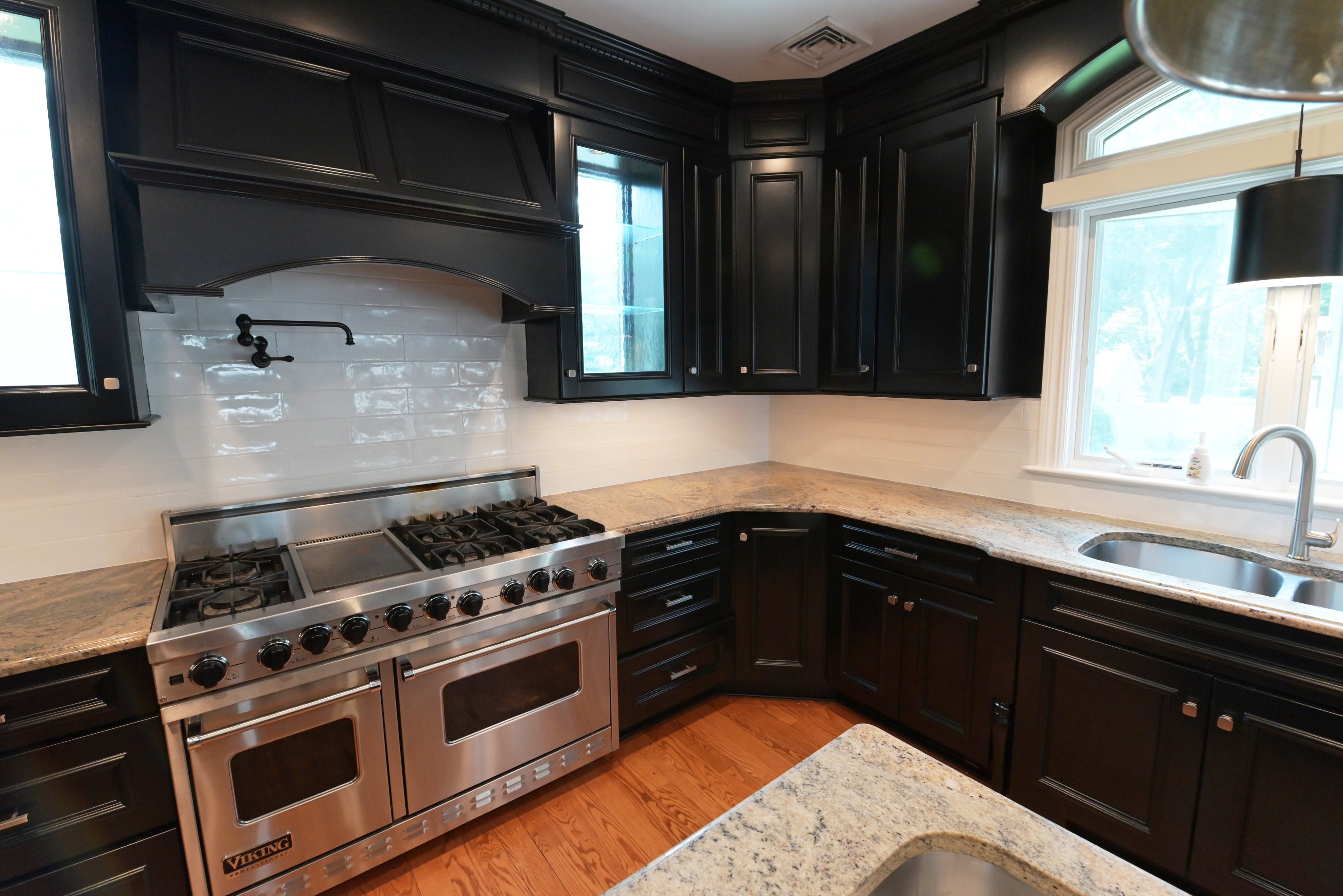 "The Onyx" Transitional Jet Black Kitchen with Island & Appliances