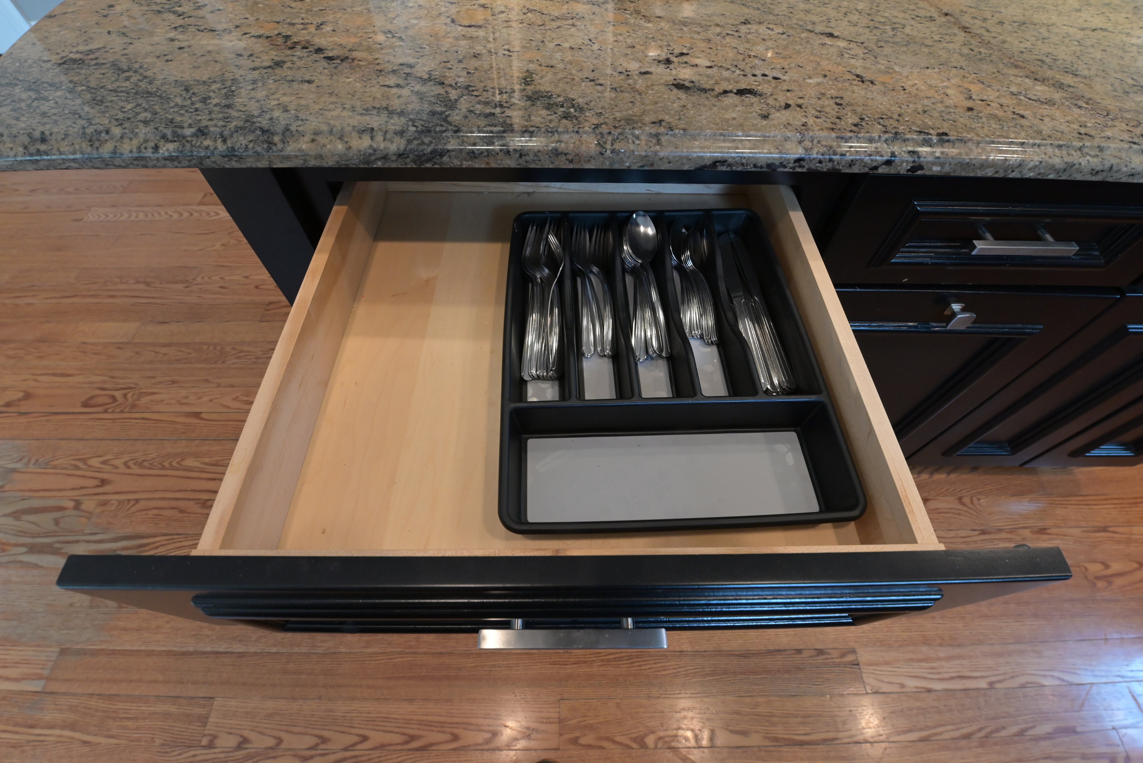 "The Onyx" Transitional Jet Black Kitchen with Island & Appliances