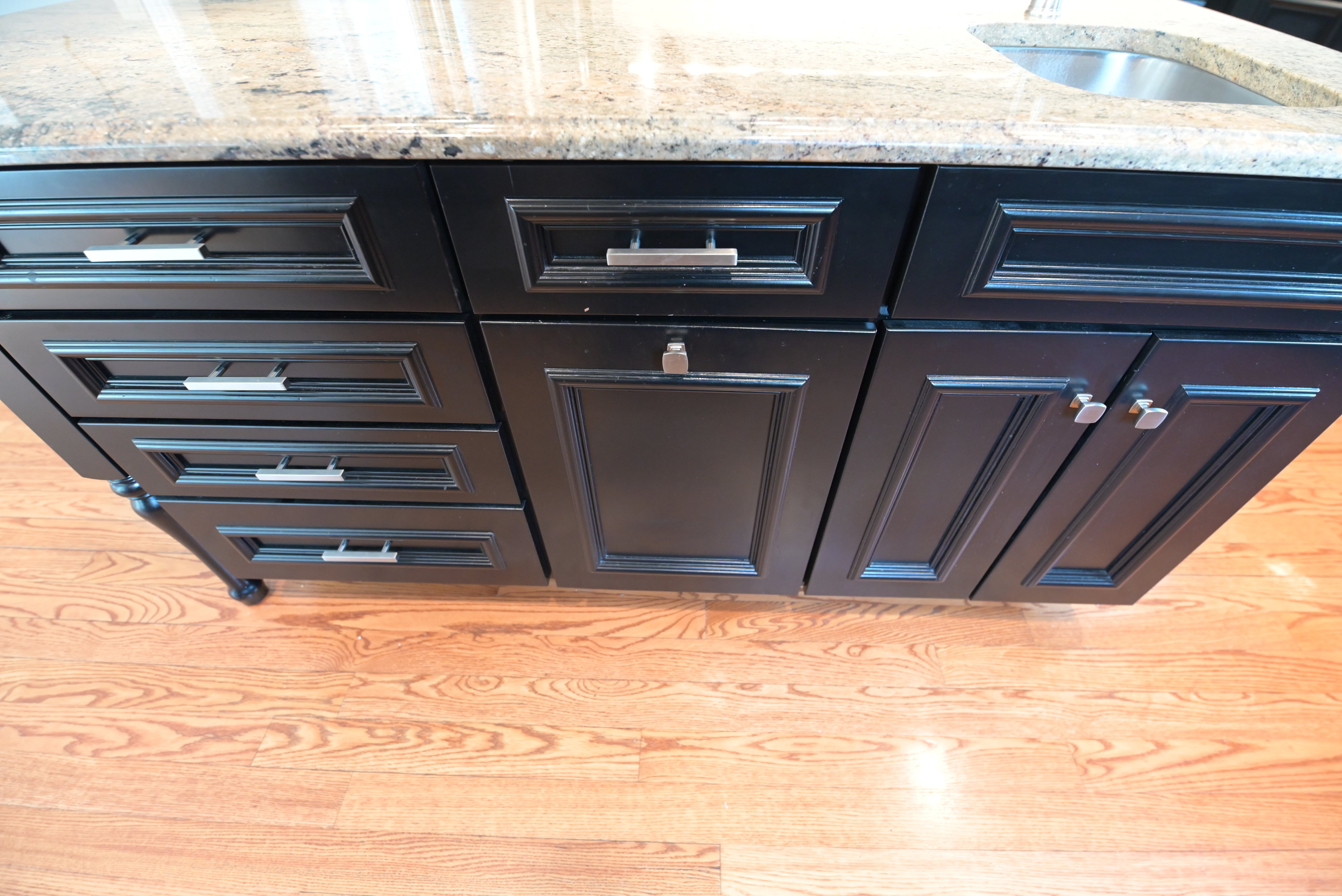 "The Onyx" Transitional Jet Black Kitchen with Island & Appliances