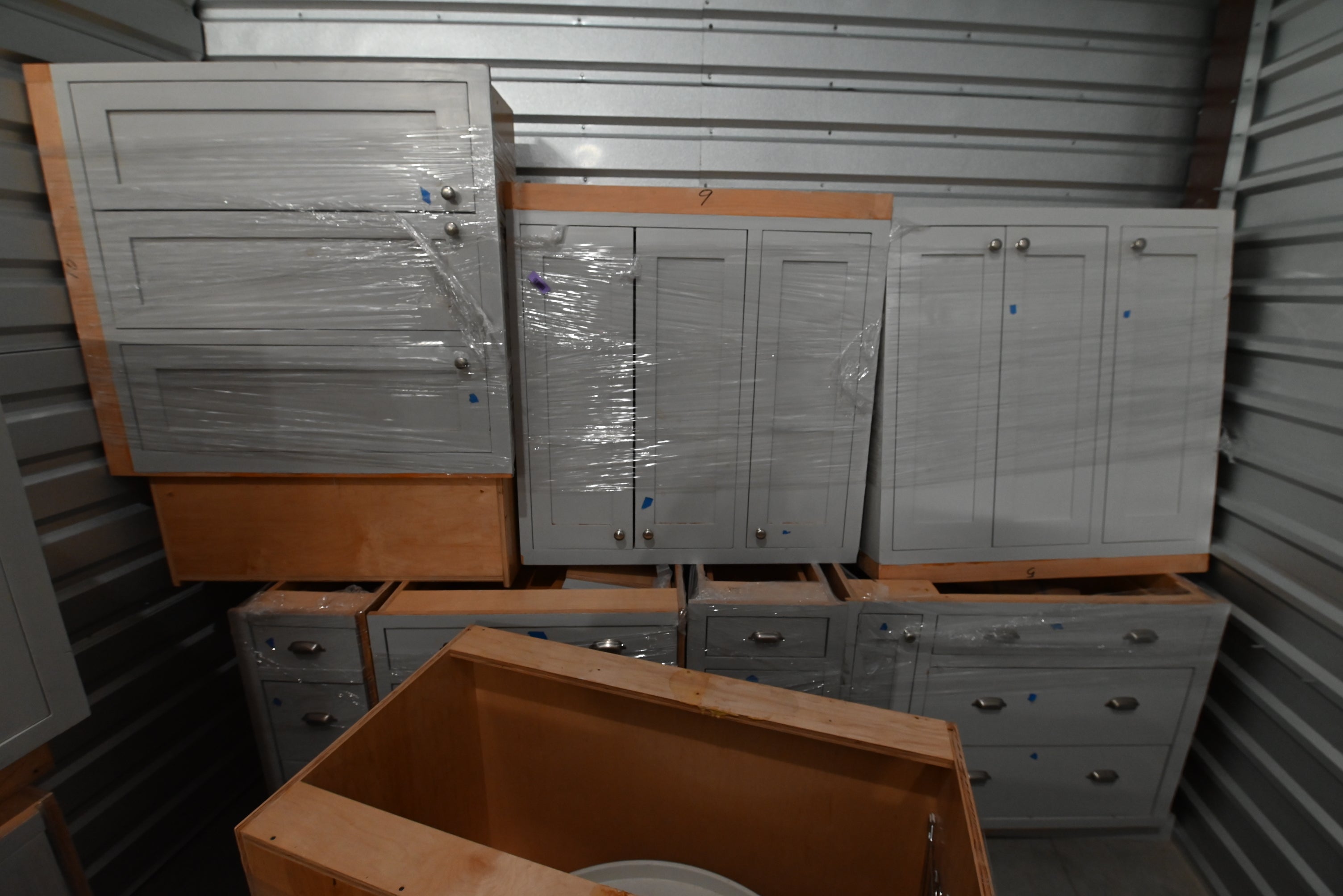 Traditional Grey Kitchen with Island and Wood Countertops