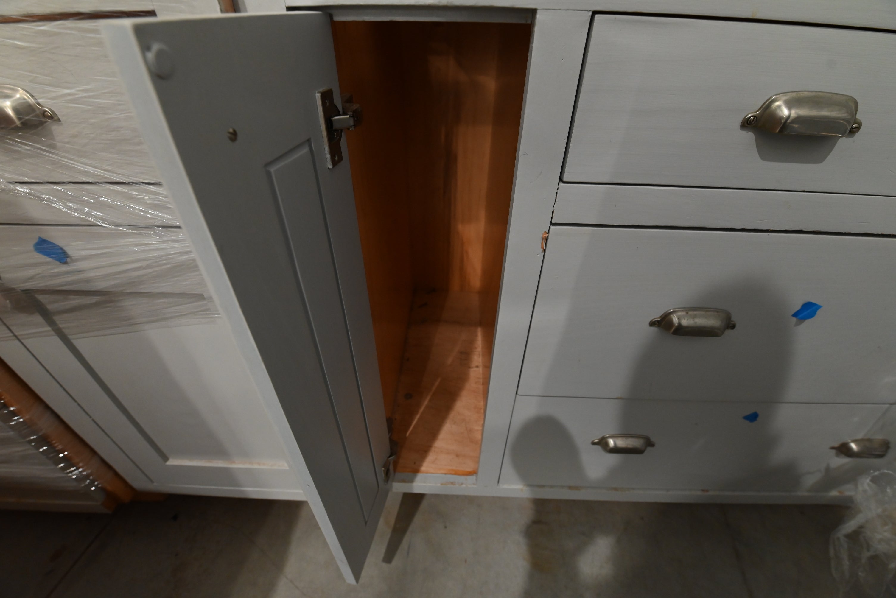 Traditional Grey Kitchen with Island and Wood Countertops
