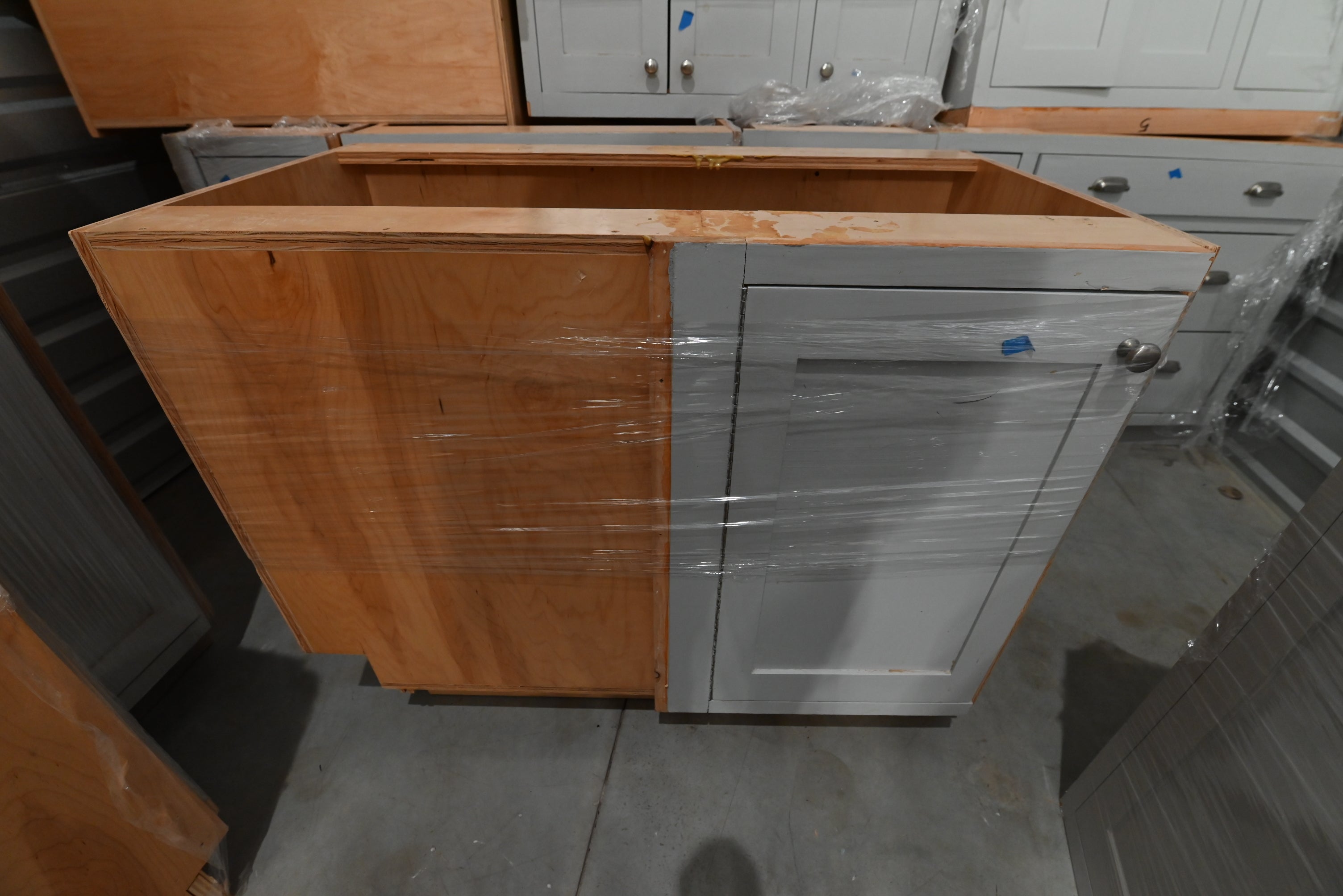 Traditional Grey Kitchen with Island and Wood Countertops