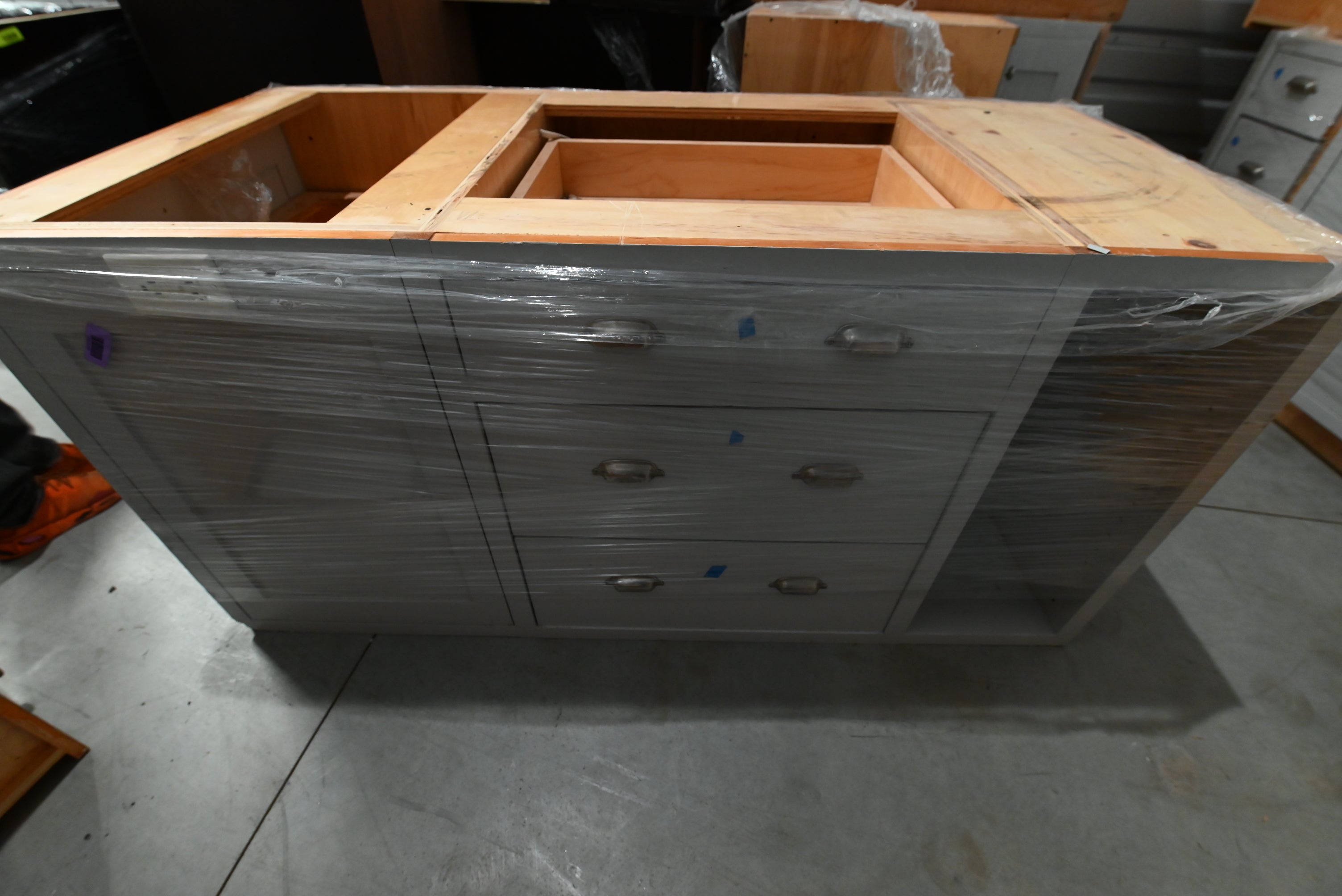 Traditional Grey Kitchen with Island and Wood Countertops