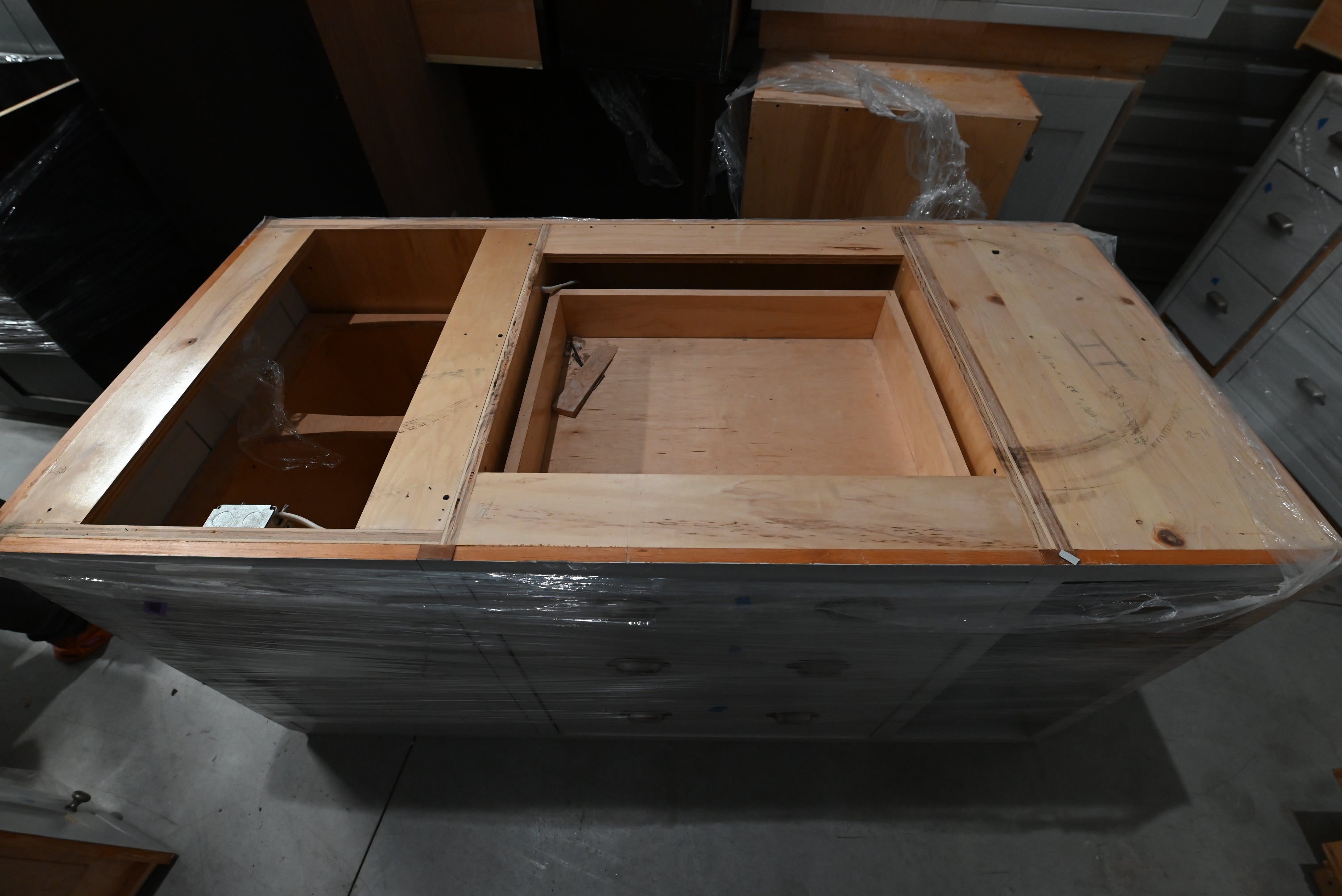 Traditional Grey Kitchen with Island and Wood Countertops