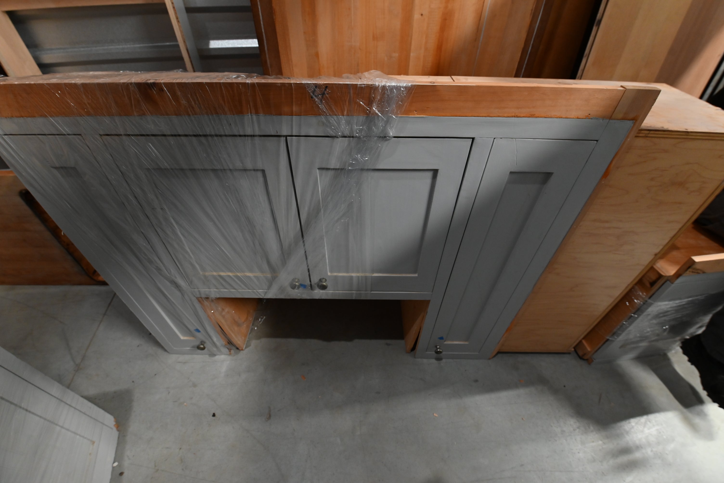 Traditional Grey Kitchen with Island and Wood Countertops