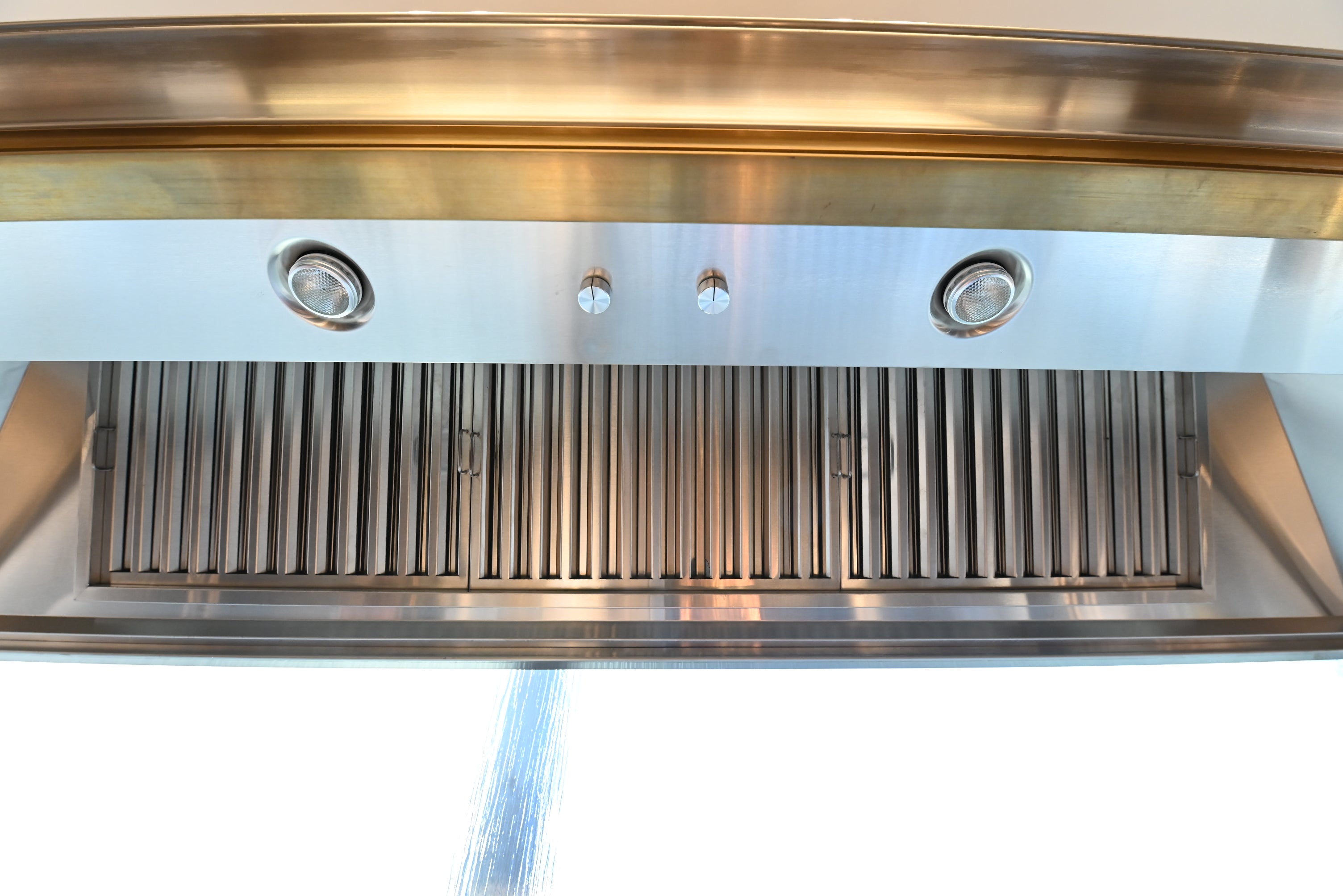 St. Charles Modern Kitchen with La Cornue Chateau Burgundy Cabinets and Glossy Eucalyptus with La Cornue Grand Palais 180 Rangetop and Custom Hood