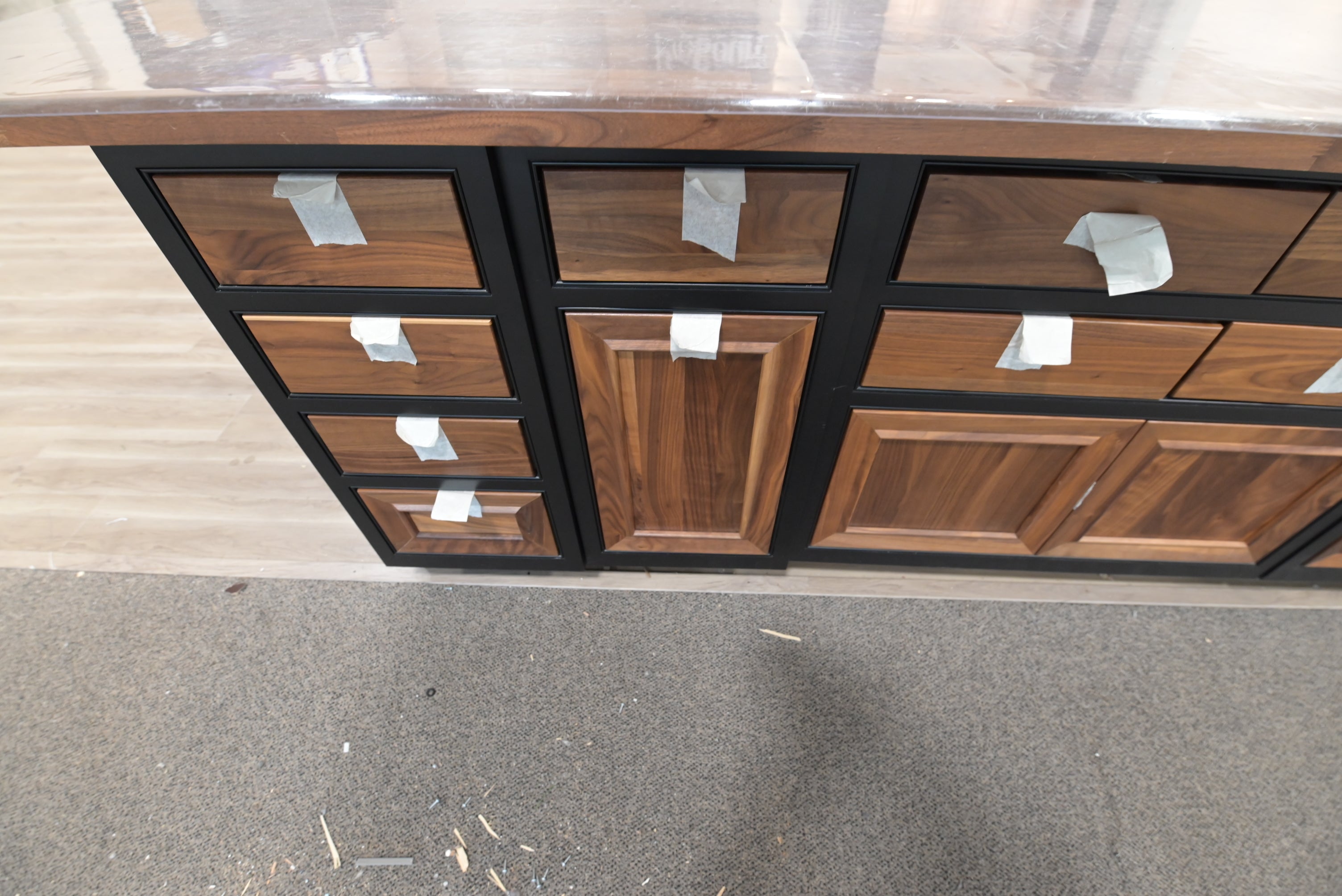 Omega Natural Wood and Black Island with Seating Room