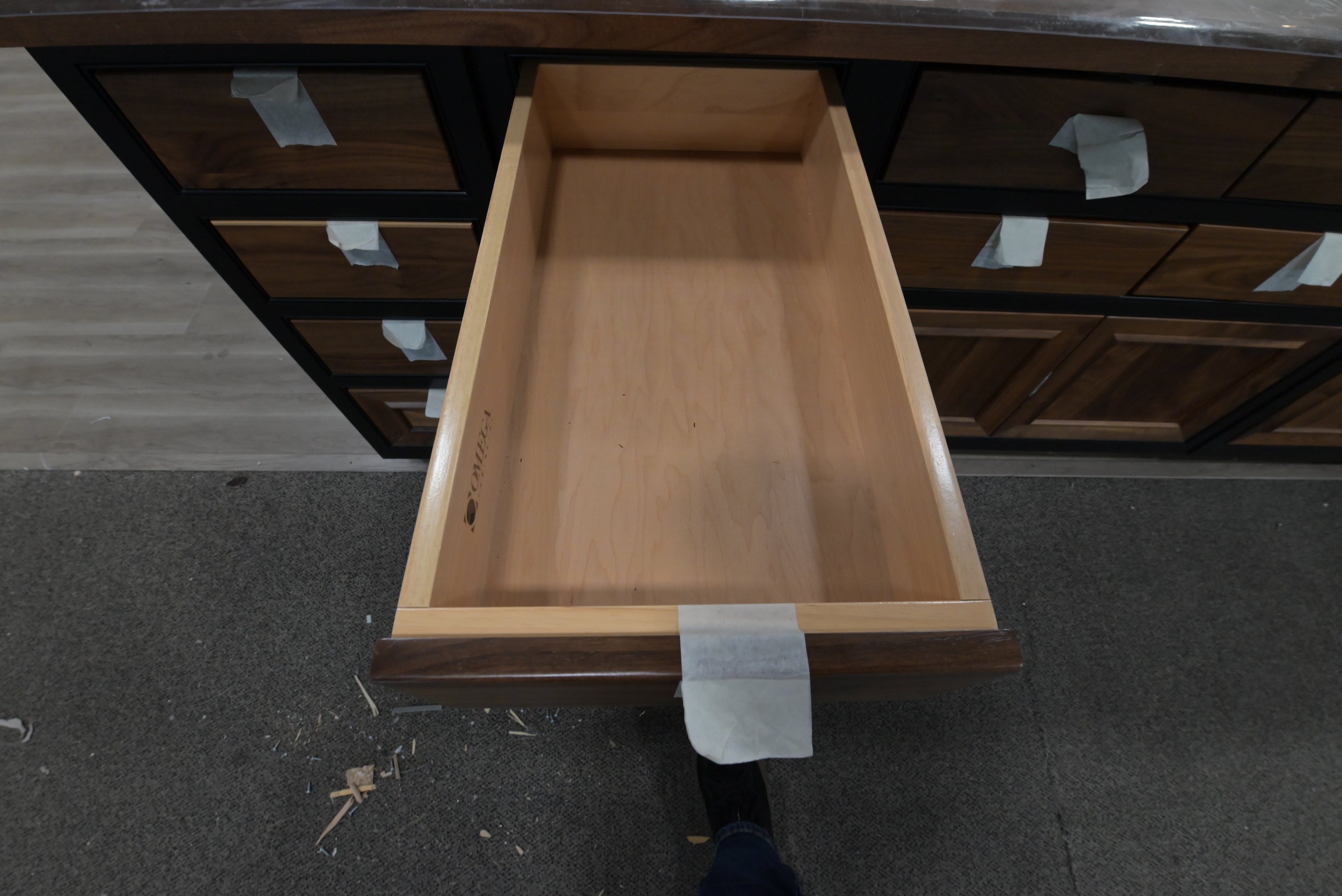 Omega Natural Wood and Black Island with Seating Room