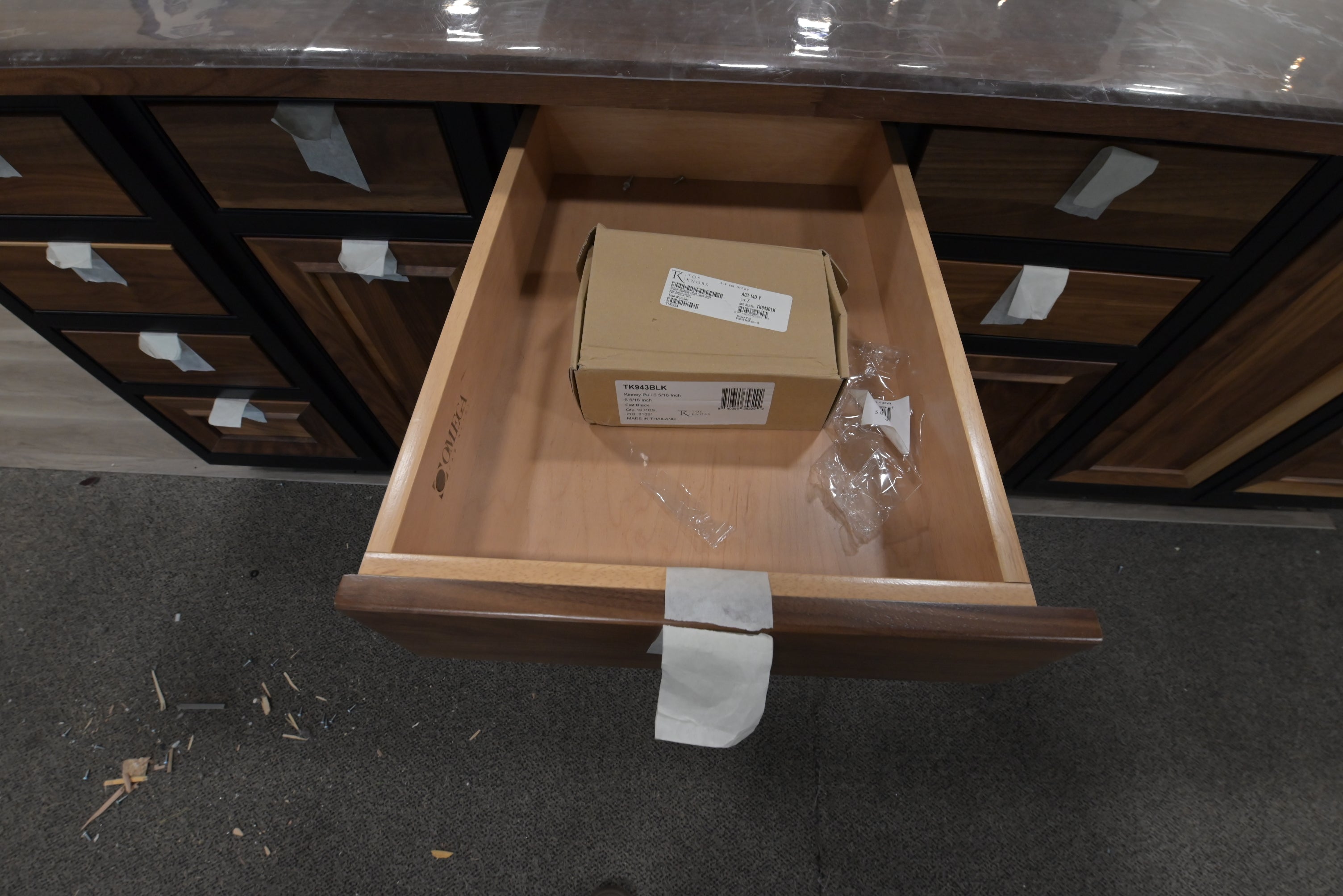 Omega Natural Wood and Black Island with Seating Room