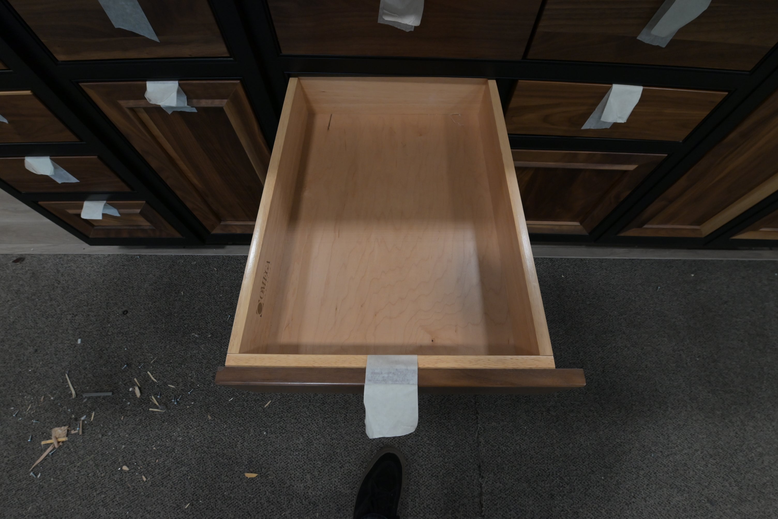 Omega Natural Wood and Black Island with Seating Room