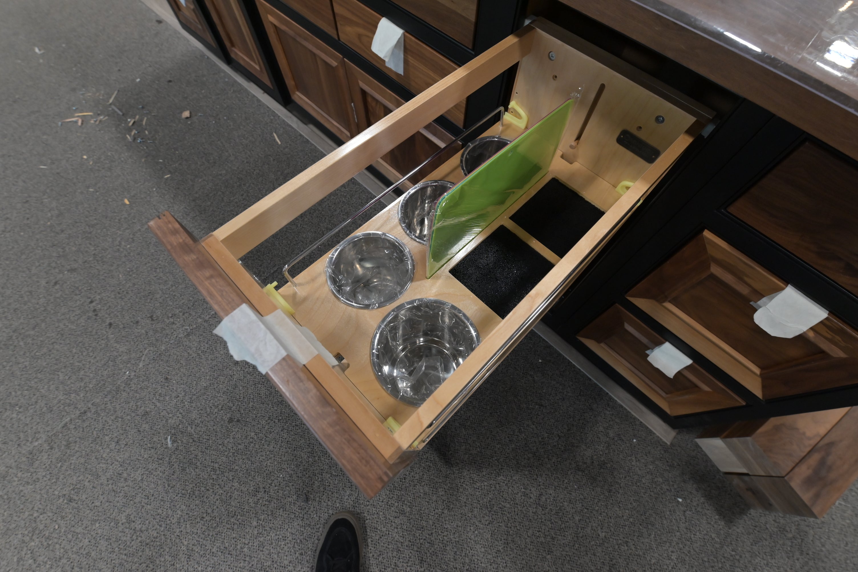 Omega Natural Wood and Black Island with Seating Room