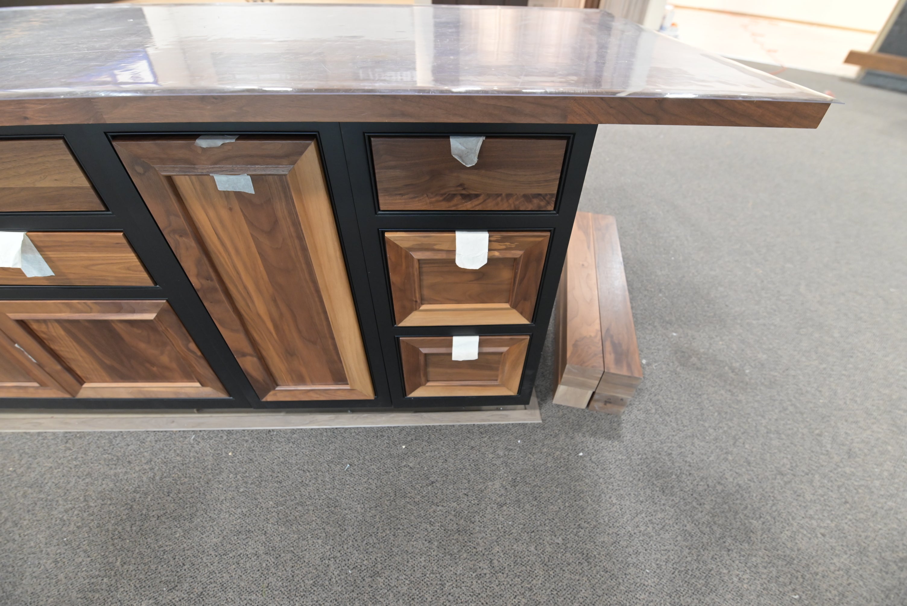 Omega Natural Wood and Black Island with Seating Room