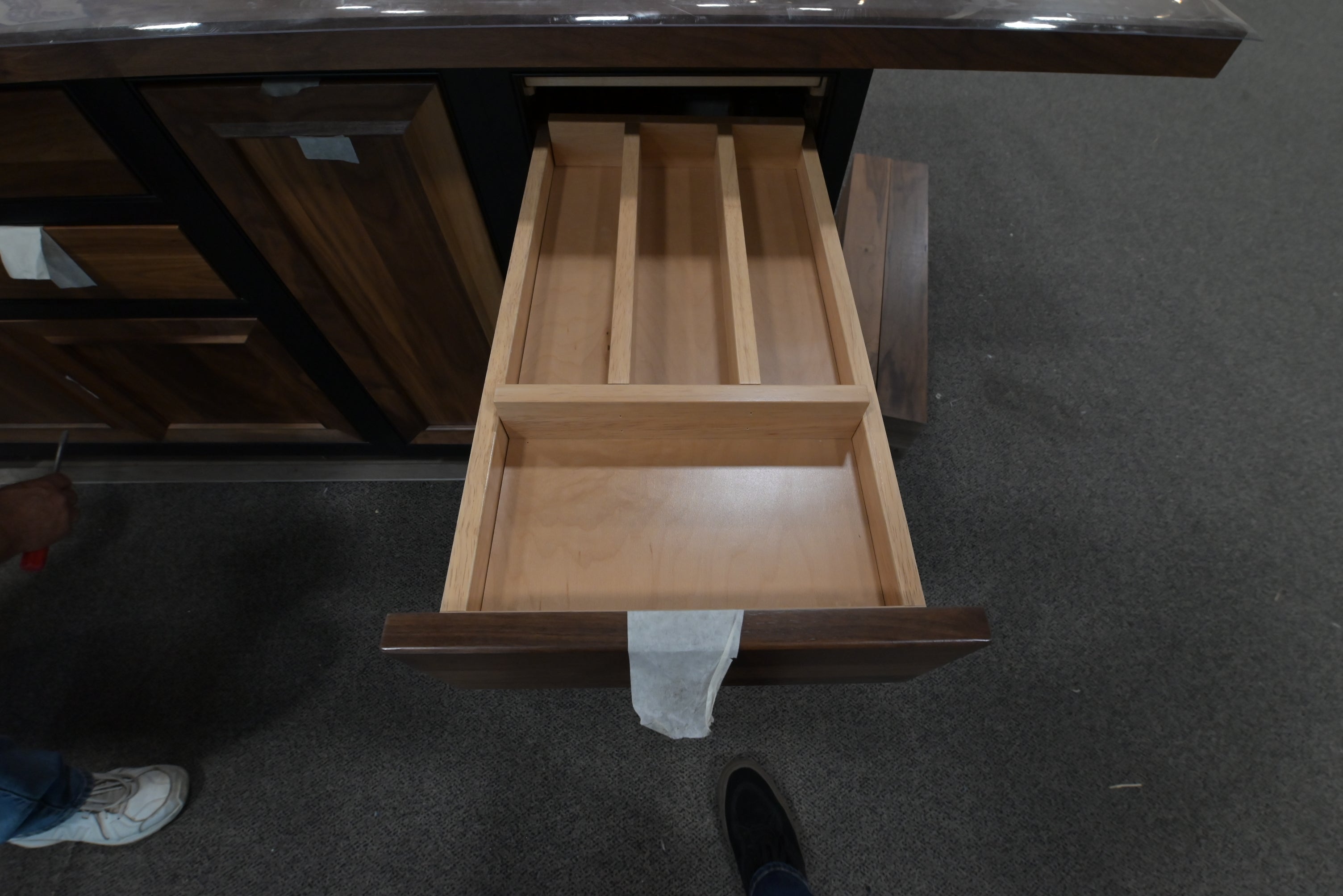 Omega Natural Wood and Black Island with Seating Room