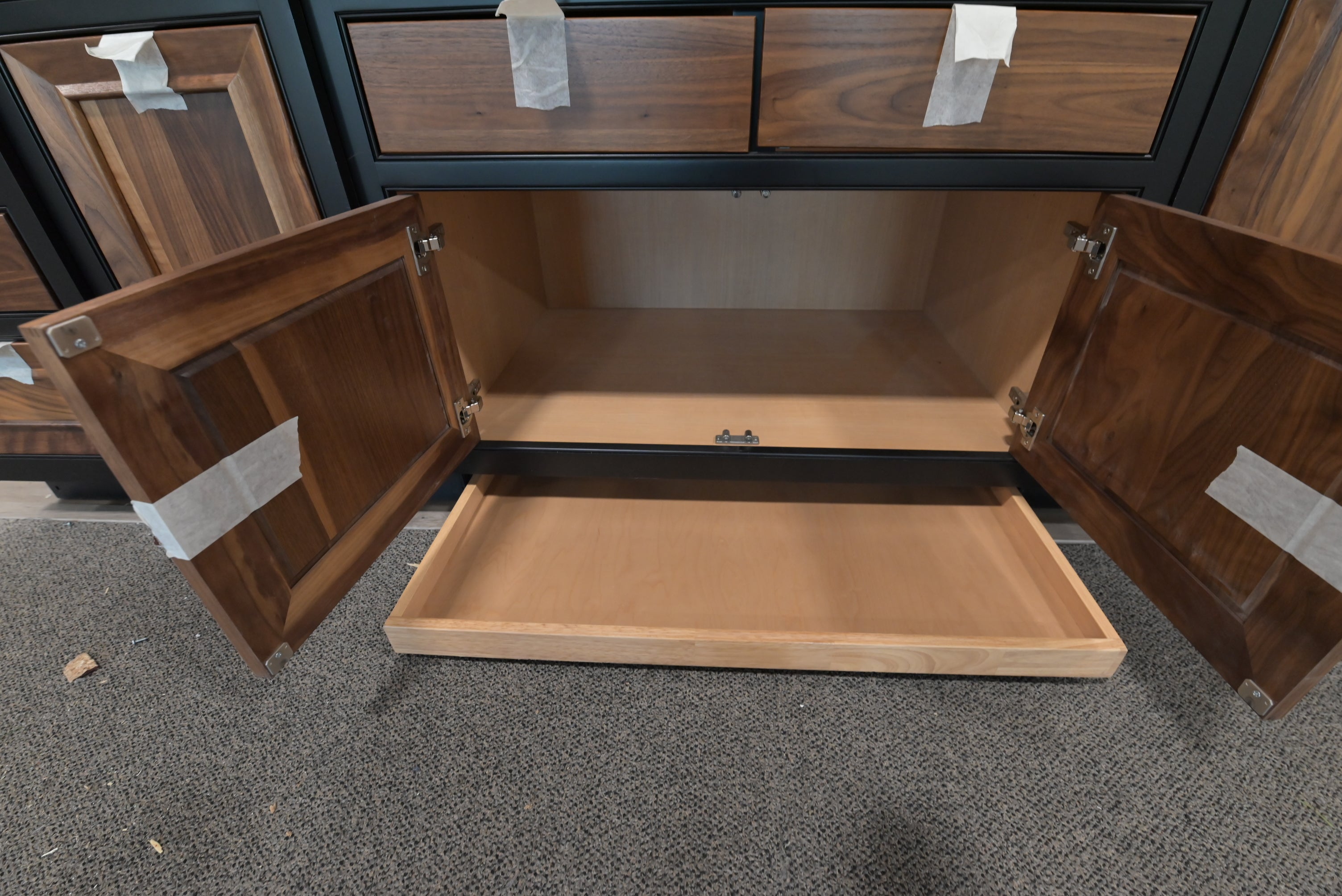 Omega Natural Wood and Black Island with Seating Room