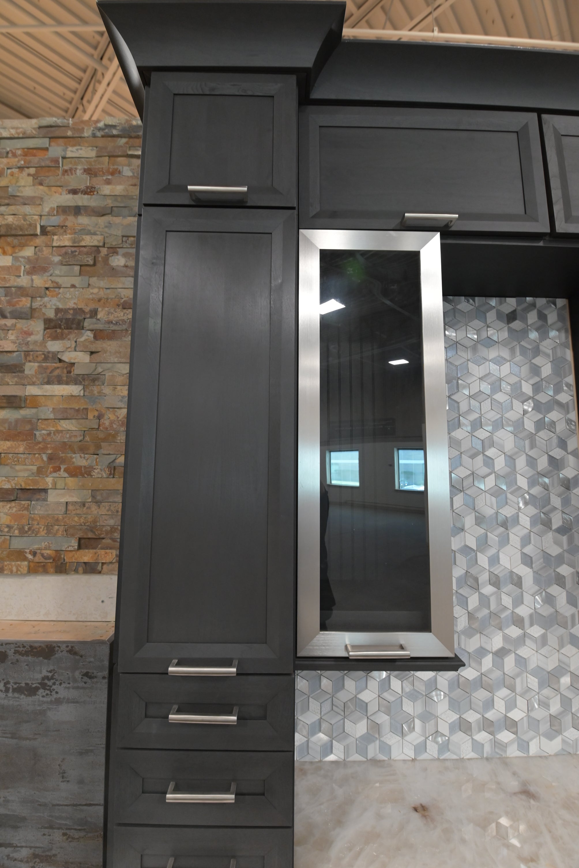 Kemper Transitional Matte Black Dry Bar with Wine Cooler