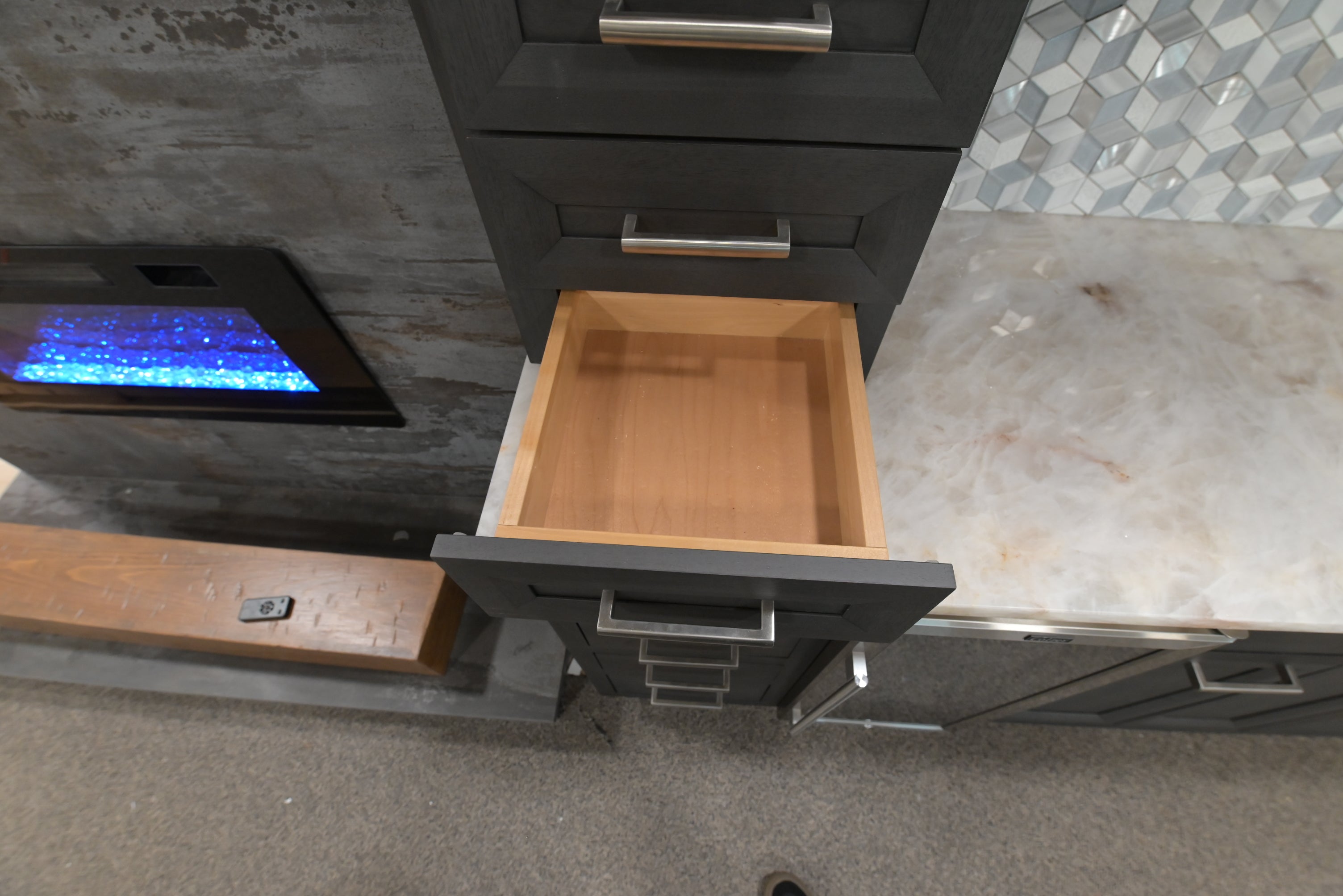 Kemper Transitional Matte Black Dry Bar with Wine Cooler