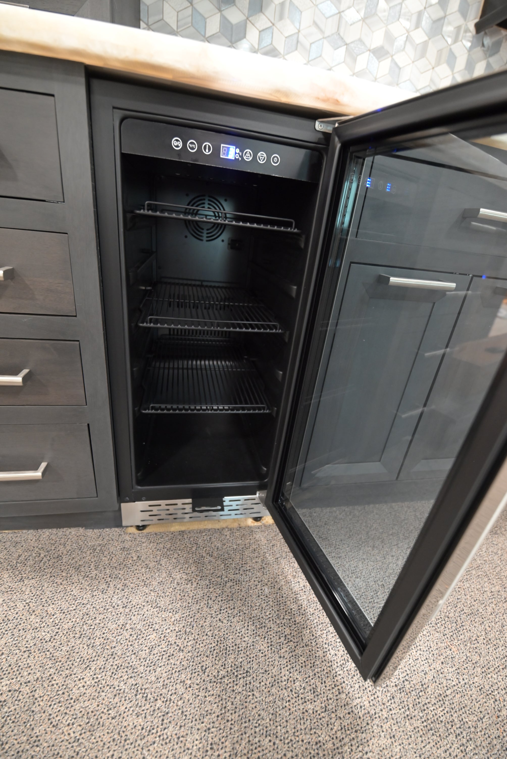 Kemper Transitional Matte Black Dry Bar with Wine Cooler