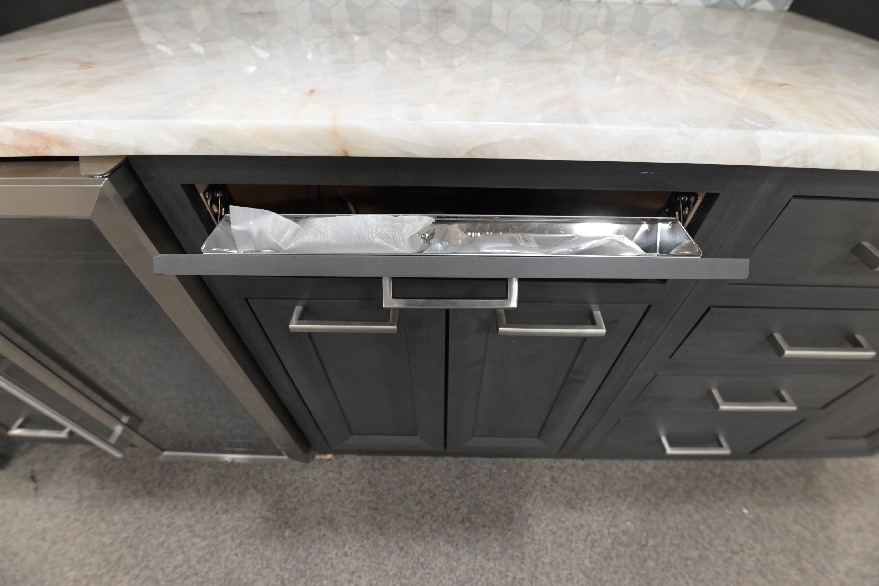Kemper Transitional Matte Black Dry Bar with Wine Cooler