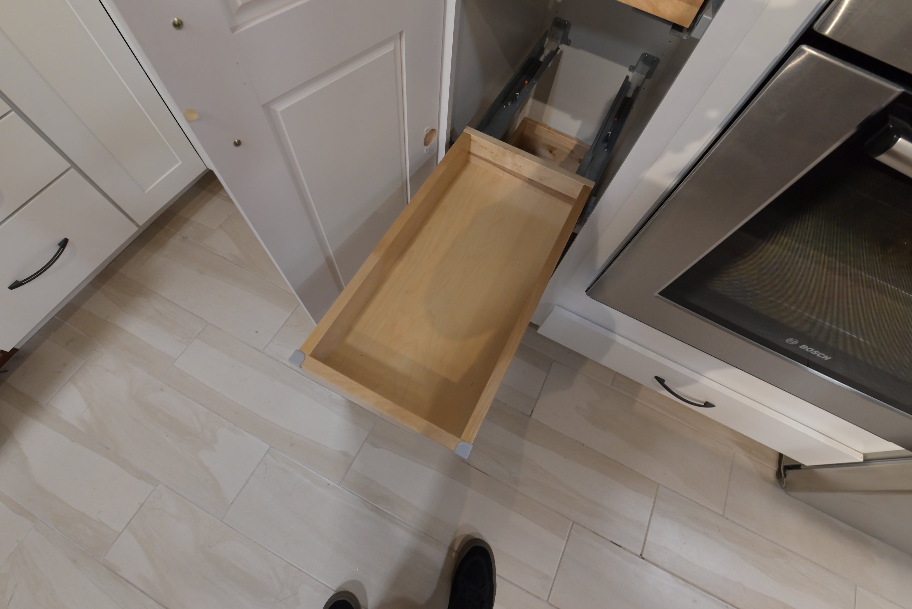 "The Brentwood" Transitional White & Wood Kitchen with Island & Appliances