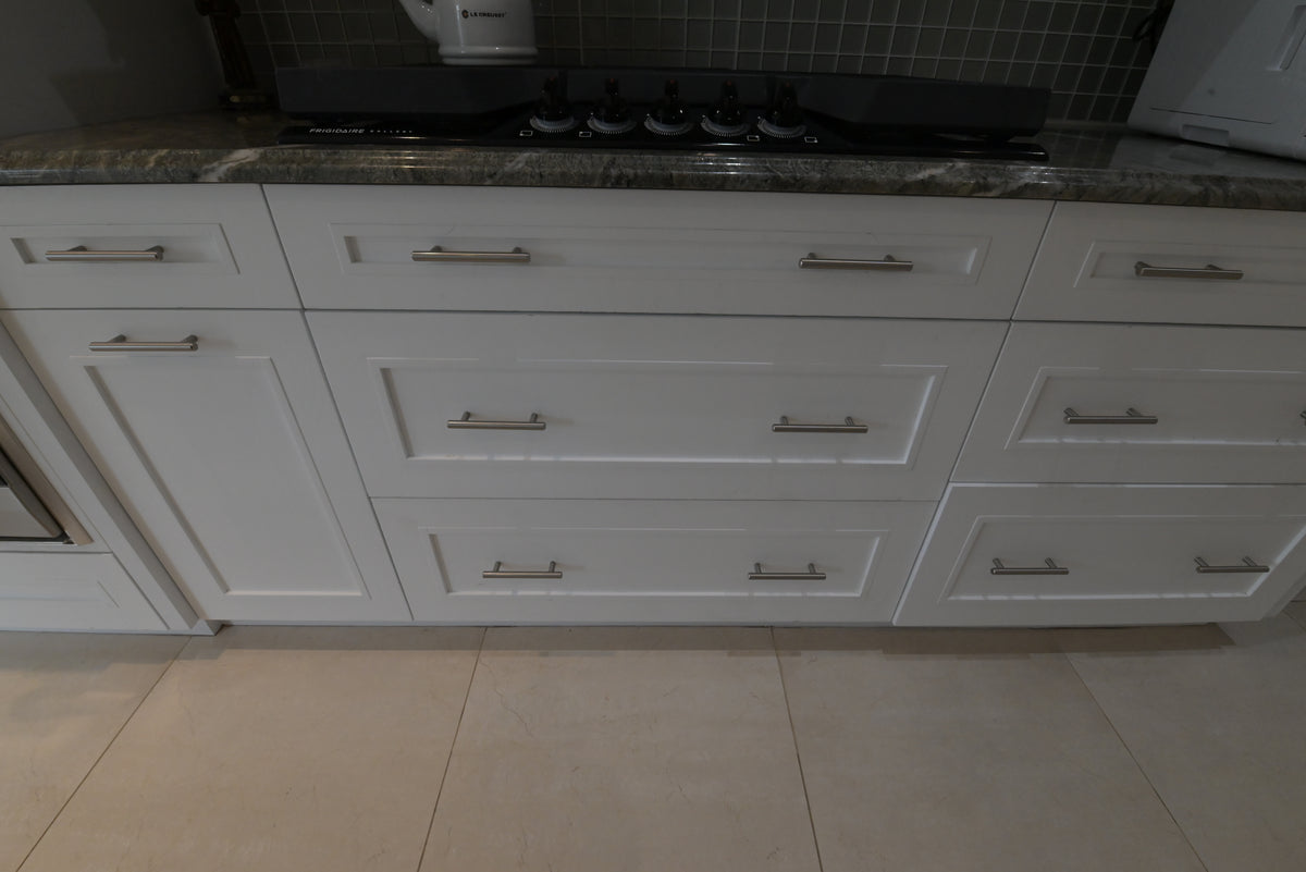 "The Roxbury" Transitional White Kitchen with Island & Sub-Zero Refrigerator