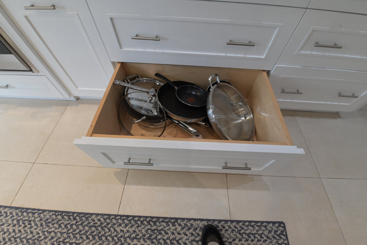 "The Roxbury" Transitional White Kitchen with Island & Sub-Zero Refrigerator