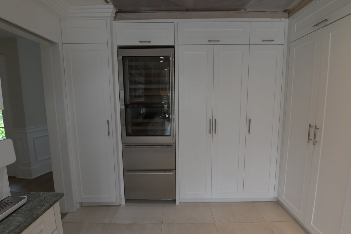 "The Roxbury" Transitional White Kitchen with Island & Sub-Zero Refrigerator